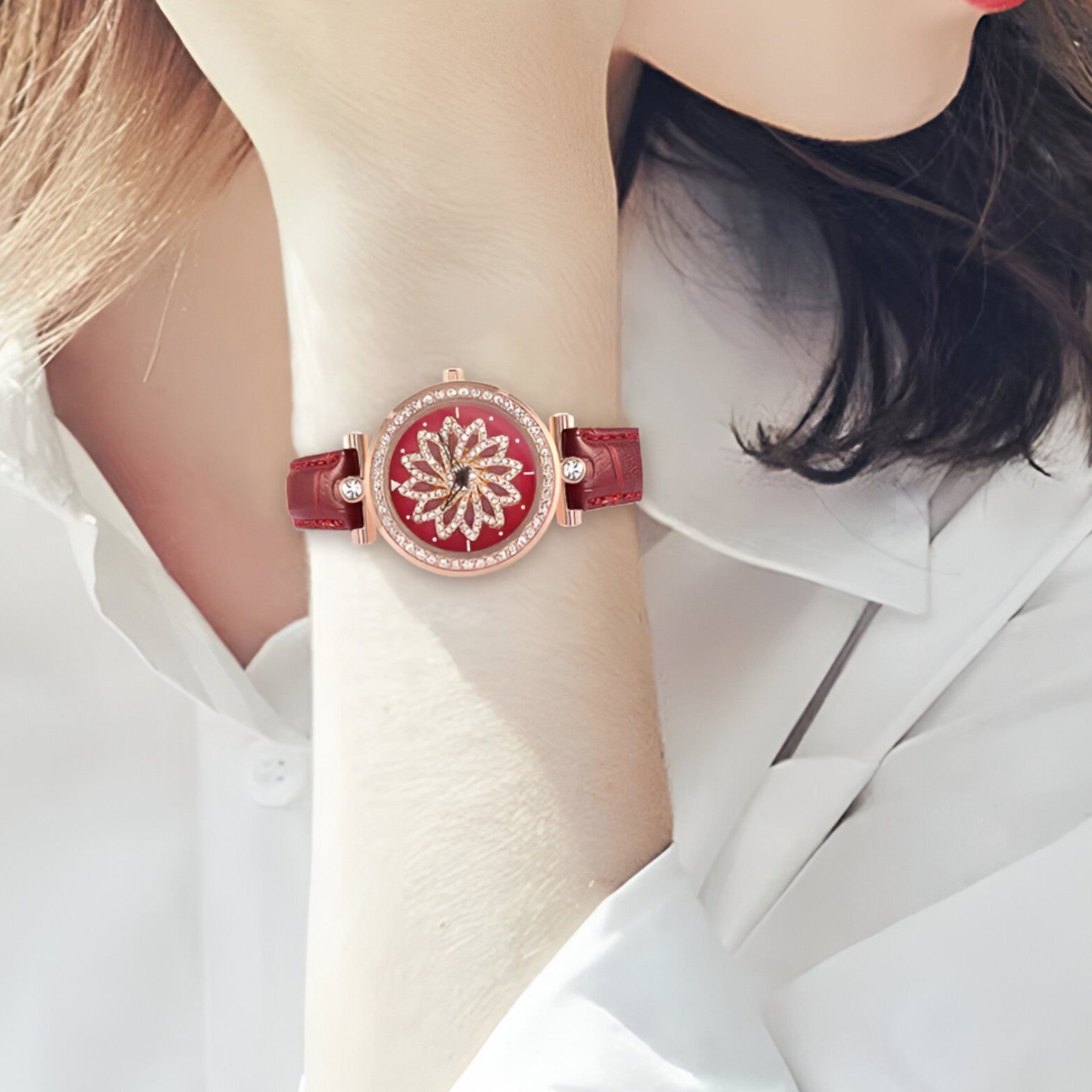 Brenda | Orologio da donna con quadrante floreale rotante e bracciale in maglia elegante - - female watch watch for women - Concept Palermo