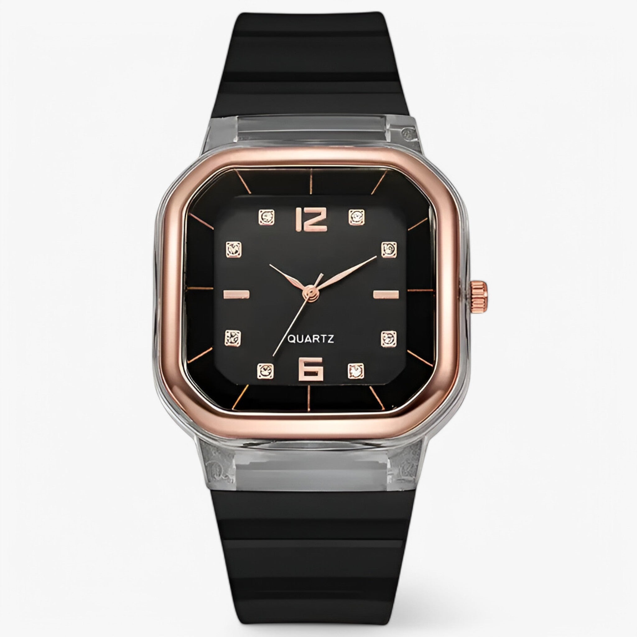 Janessa | Orologio da donna in silicone con quadrante grande e dettagli strass - nera - female watch watch for women - Concept Palermo