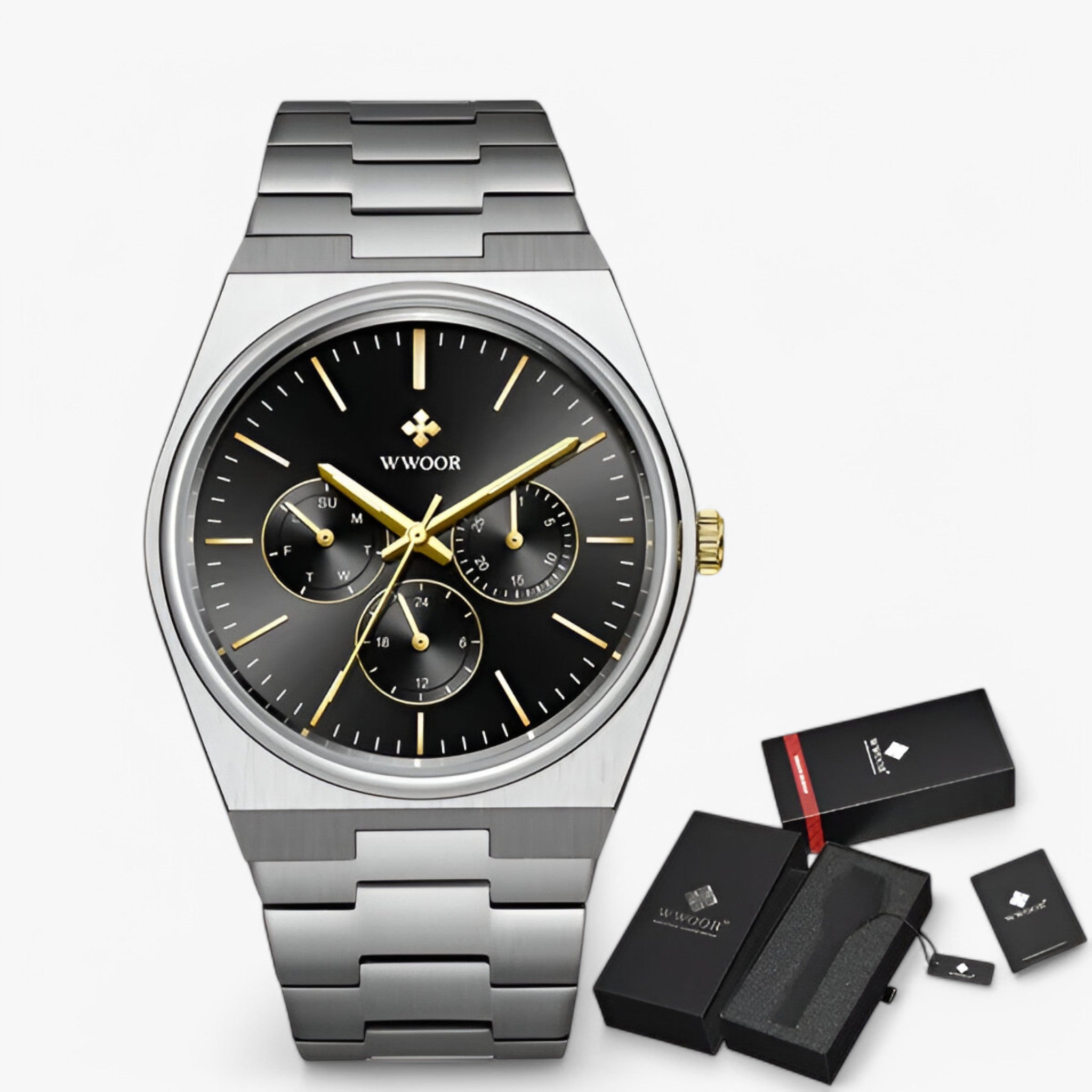 Lorcan | Orologio in Acciaio con Vetro Zaffiro - argento oro nero con scatola - - Concept Palermo