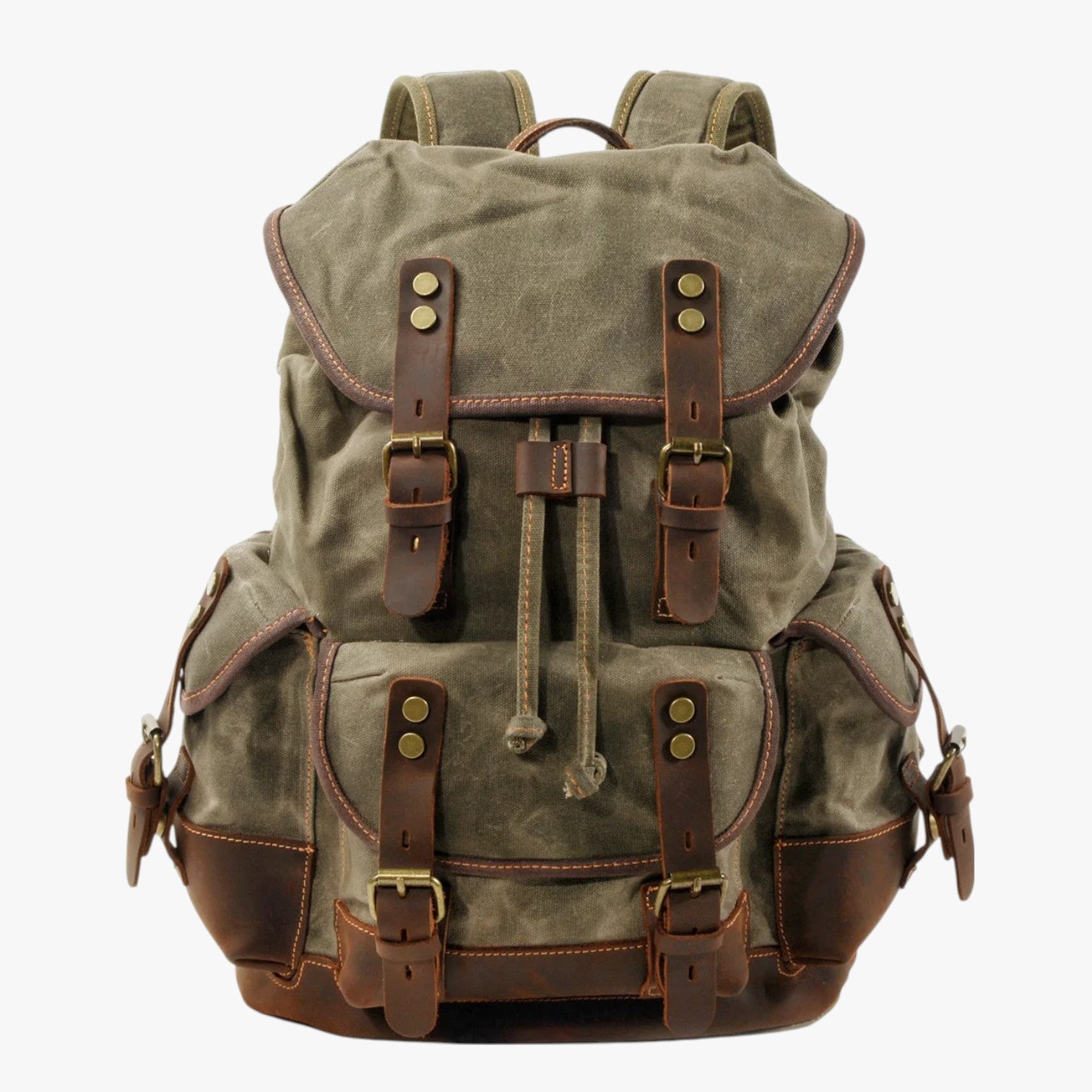 Conor | Zaino Escursionismo Tela e Pelle a Grande Capacità - verde militare - bag Bags bags for men mens bag - Concept Palermo