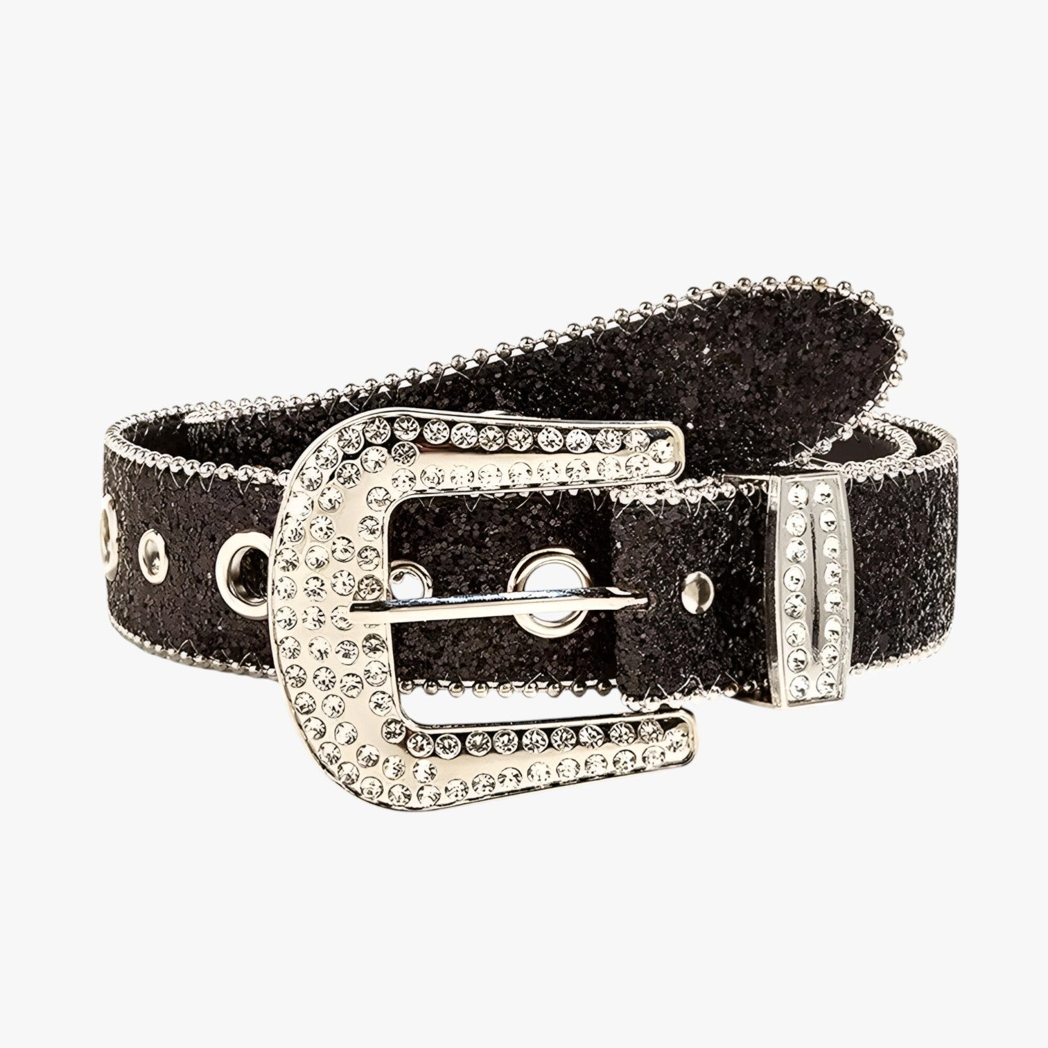 Olivia | Cintura in pelle luccicante alla moda con borchie - Nero - belt buckle women belts waist belt for women Womens belt - Concept Palermo