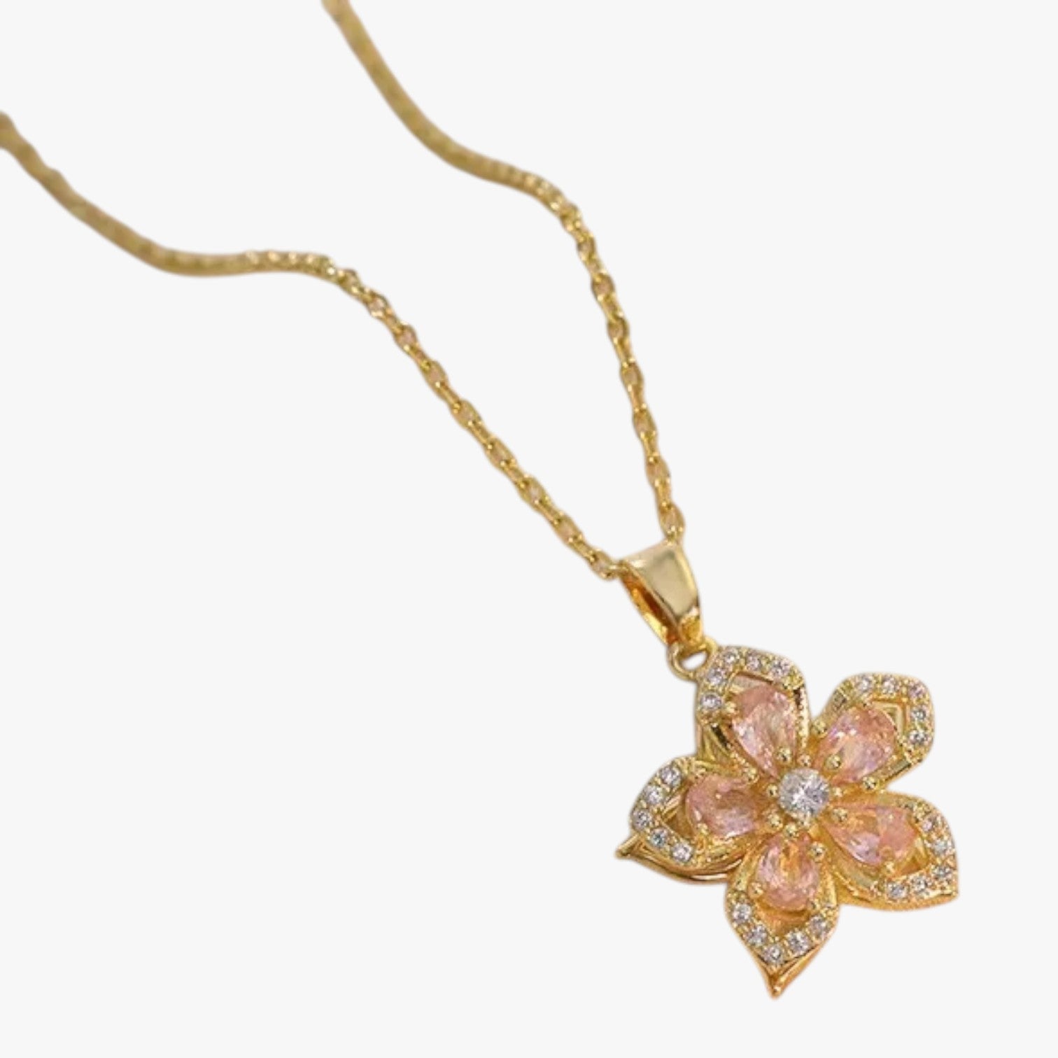 Winnie | Collana con fiore in oro e zircone rotante - Rosa girevole - Fashion Necklaces necklace NECKLACES Necklaces for Women - Concept Palermo