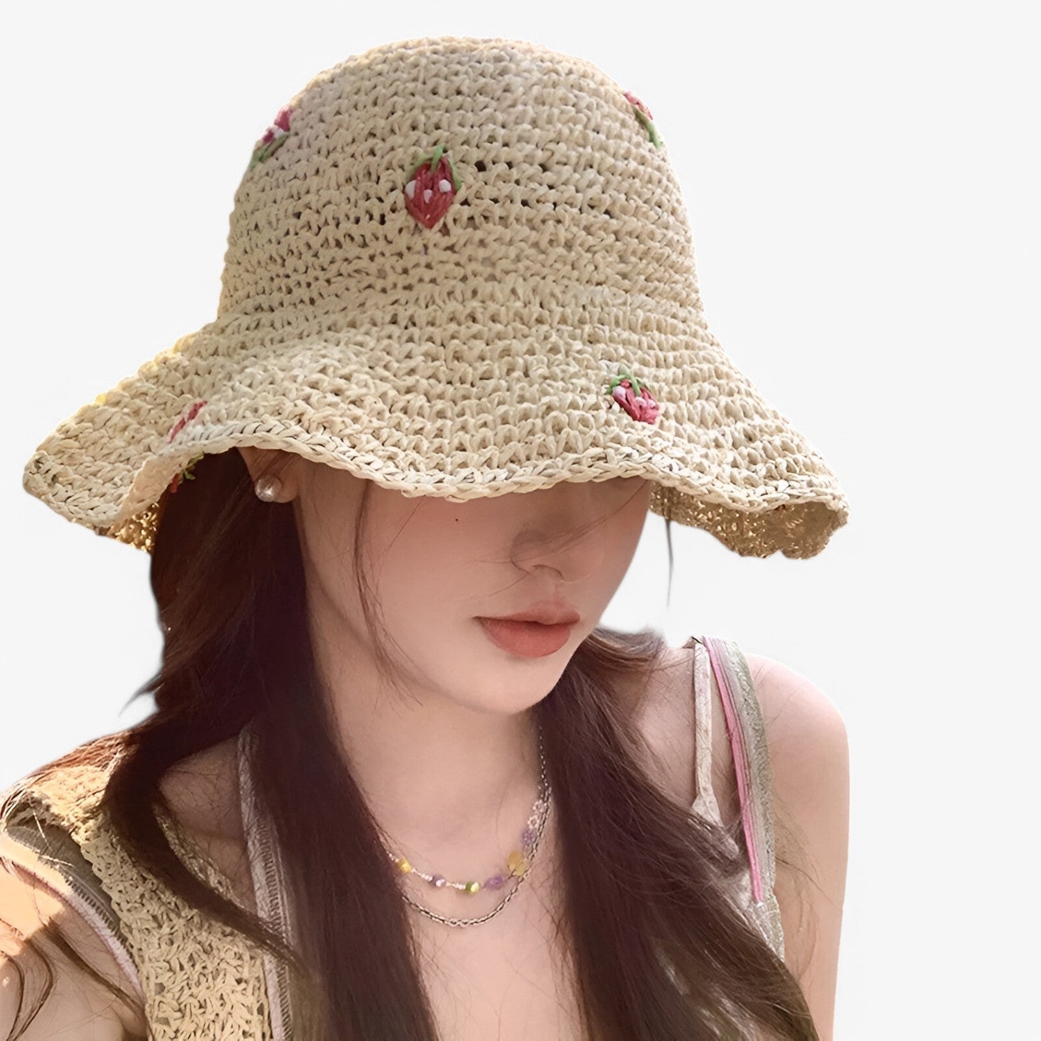 Kira | Cappello da sole fragola – Pieghevole, fatto a mano e di moda protettivo - - bucket hats Hat for girls summer hat Sun Hats women hat - Concept Palermo