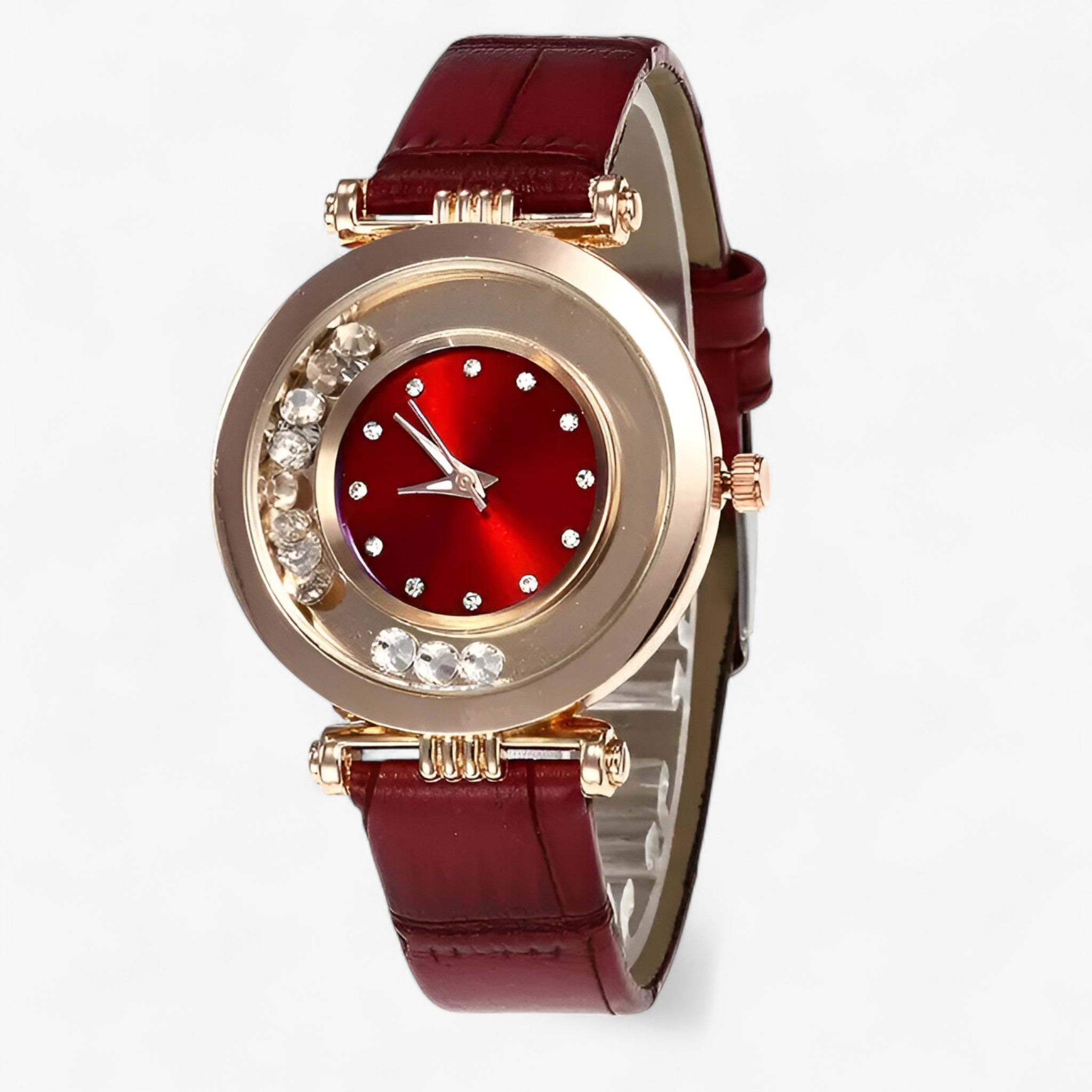 Božena | Orologio elegante da donna con cinturino in pelle e fibbia con strass - Rossa - - Concept Palermo