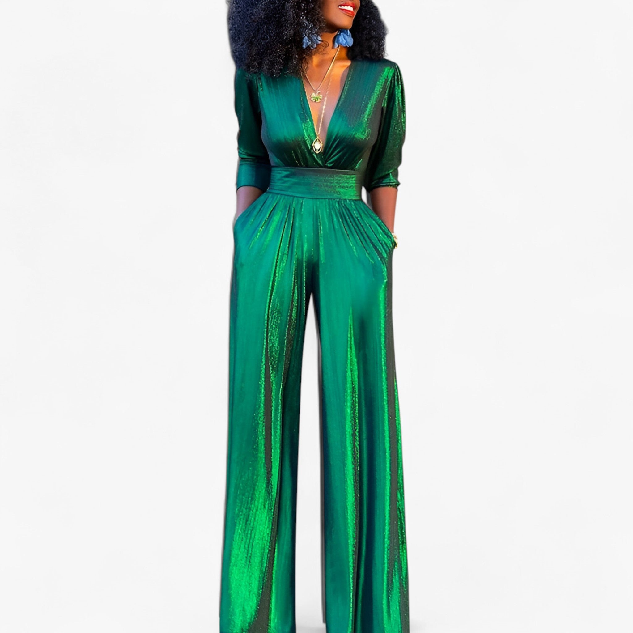 Zara – Elegante tuta verde smeraldo metallizzato con gambe larghe - - DRESS formal dress - Concept Palermo