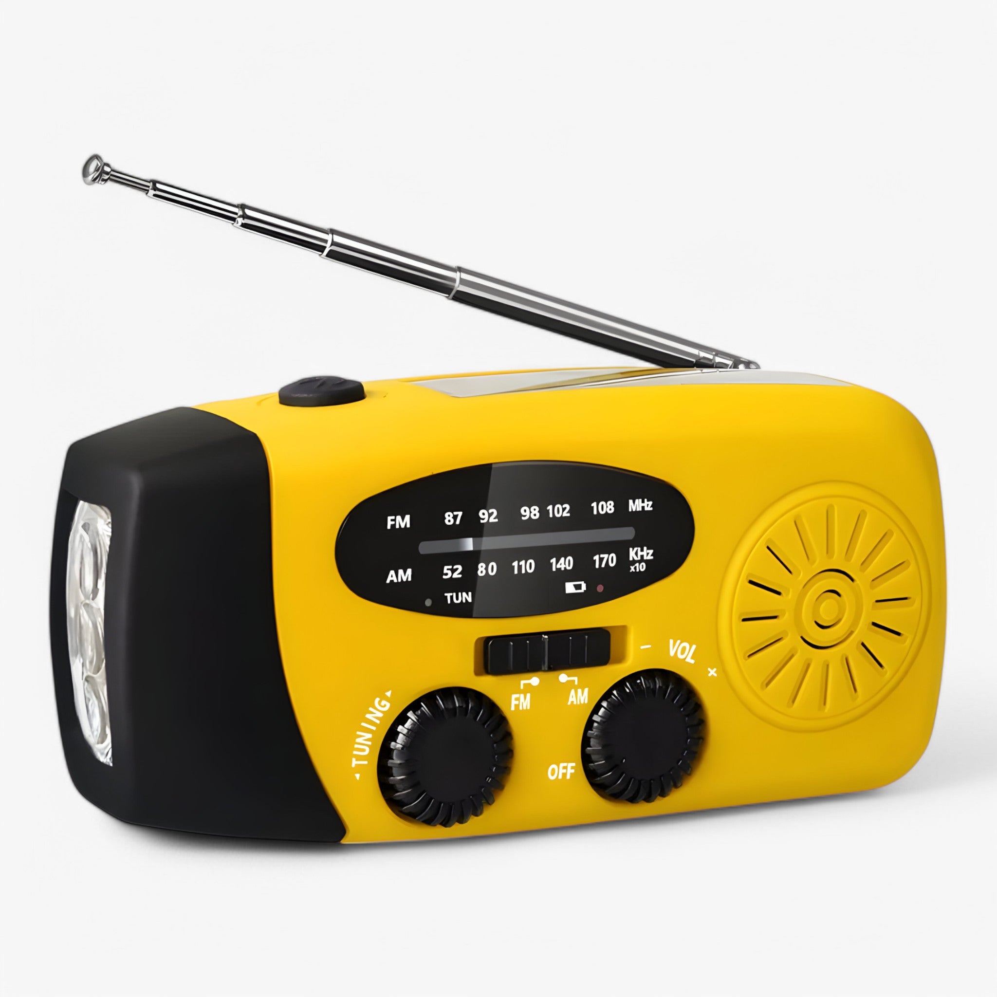 Jonas | Radio Multifunzione - Giallo - ANFM radio crisis hulpmiddel draagbare radio handgenerator mobiel opladen multifunctionele radio noodradio oplaadbare noodradio waterdichte radio zaklampradio - Concept Palermo