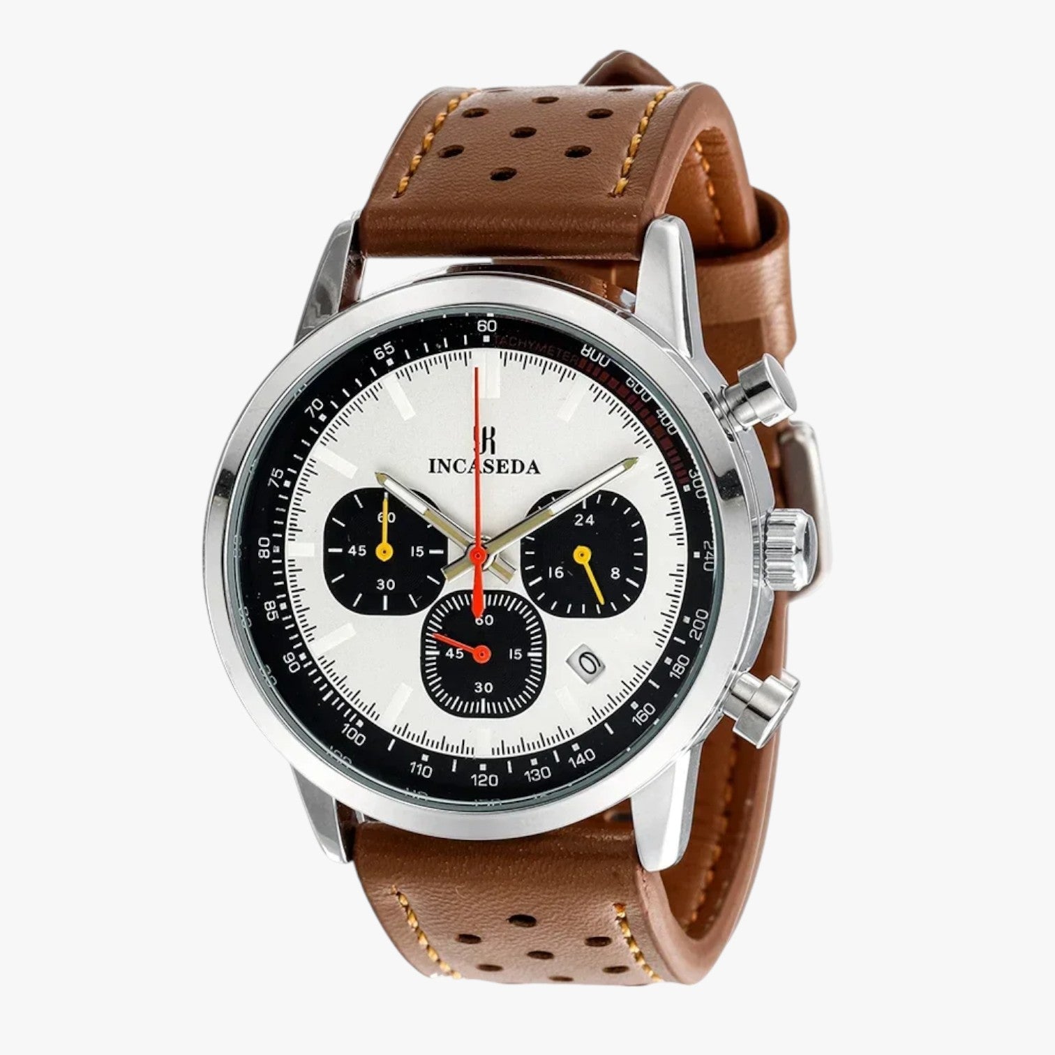 Drew | Orologio Uomo INCASEDA Cronografo di Lusso al Quarzo, Ultra Luminoso & Elegante - Brown White - watch watch for men watches WATCHES FOR MEN - Concept Palermo