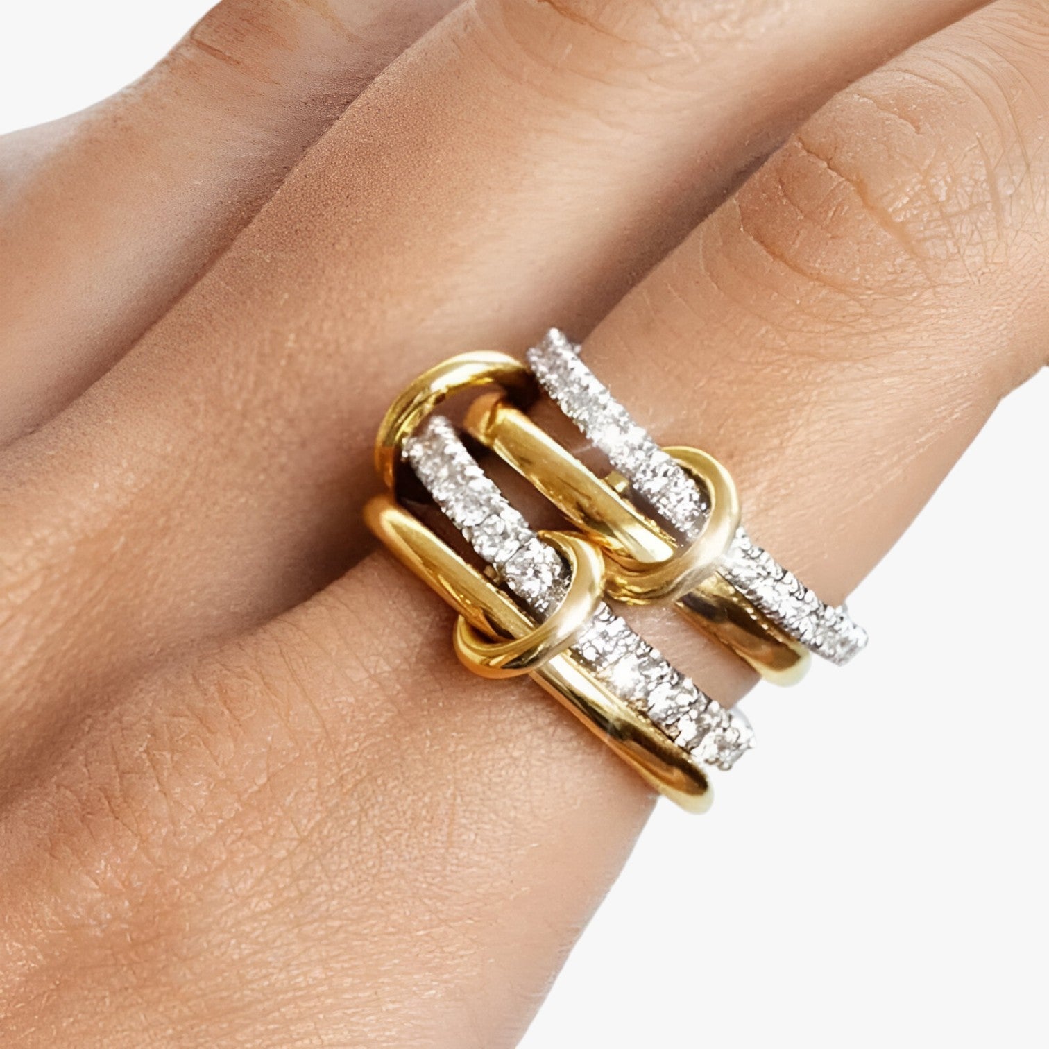 Elise | 18K gold stacked rings with cubic zirconia - - Ring Rings women ring womens ring - Concept Palermo