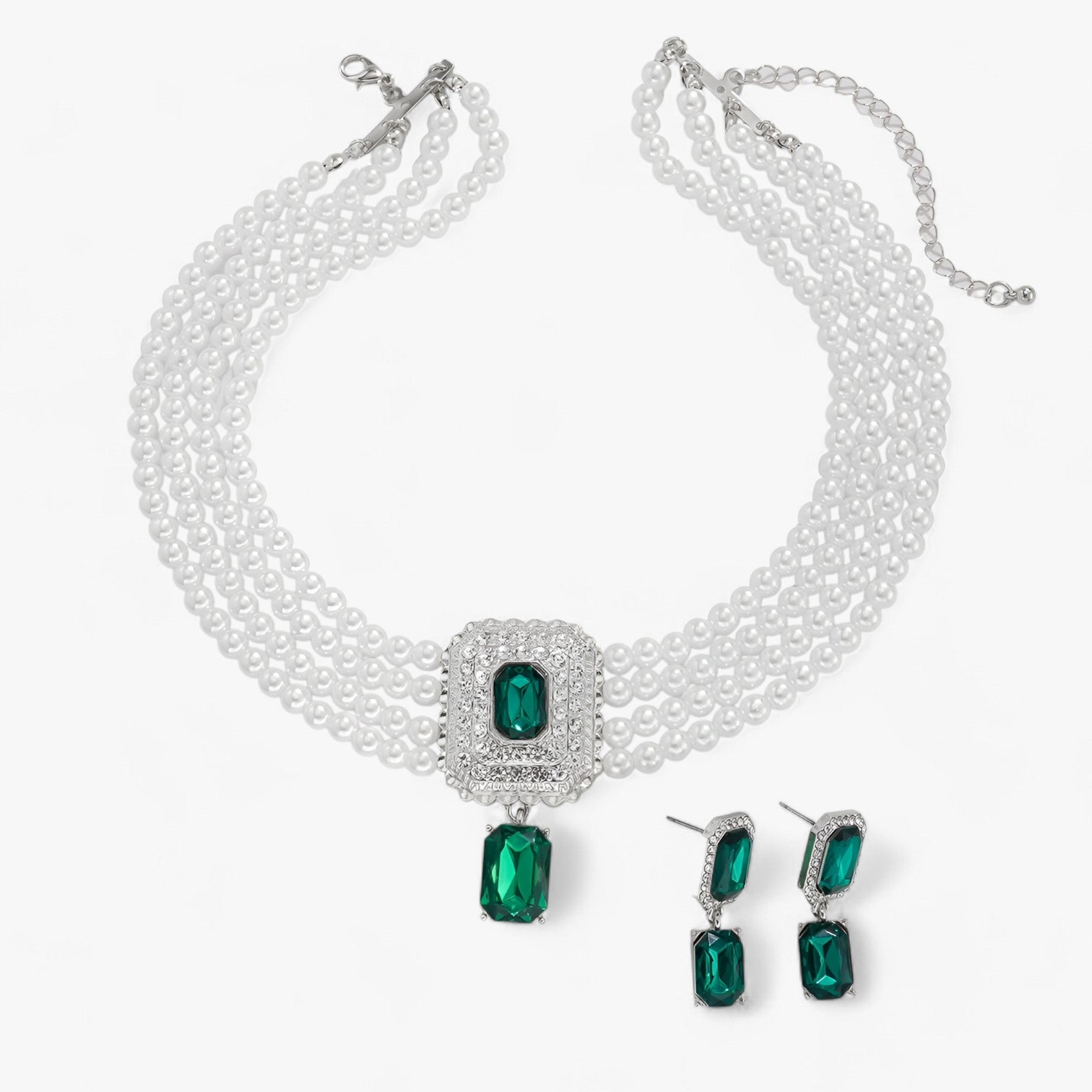 Rebecca | Eleganza Retro Lattaceo: Set di gioielli a più strati con perle per donne - Colore argento verde - Accessories Jewelry Gift Gifts for women women - Concept Palermo