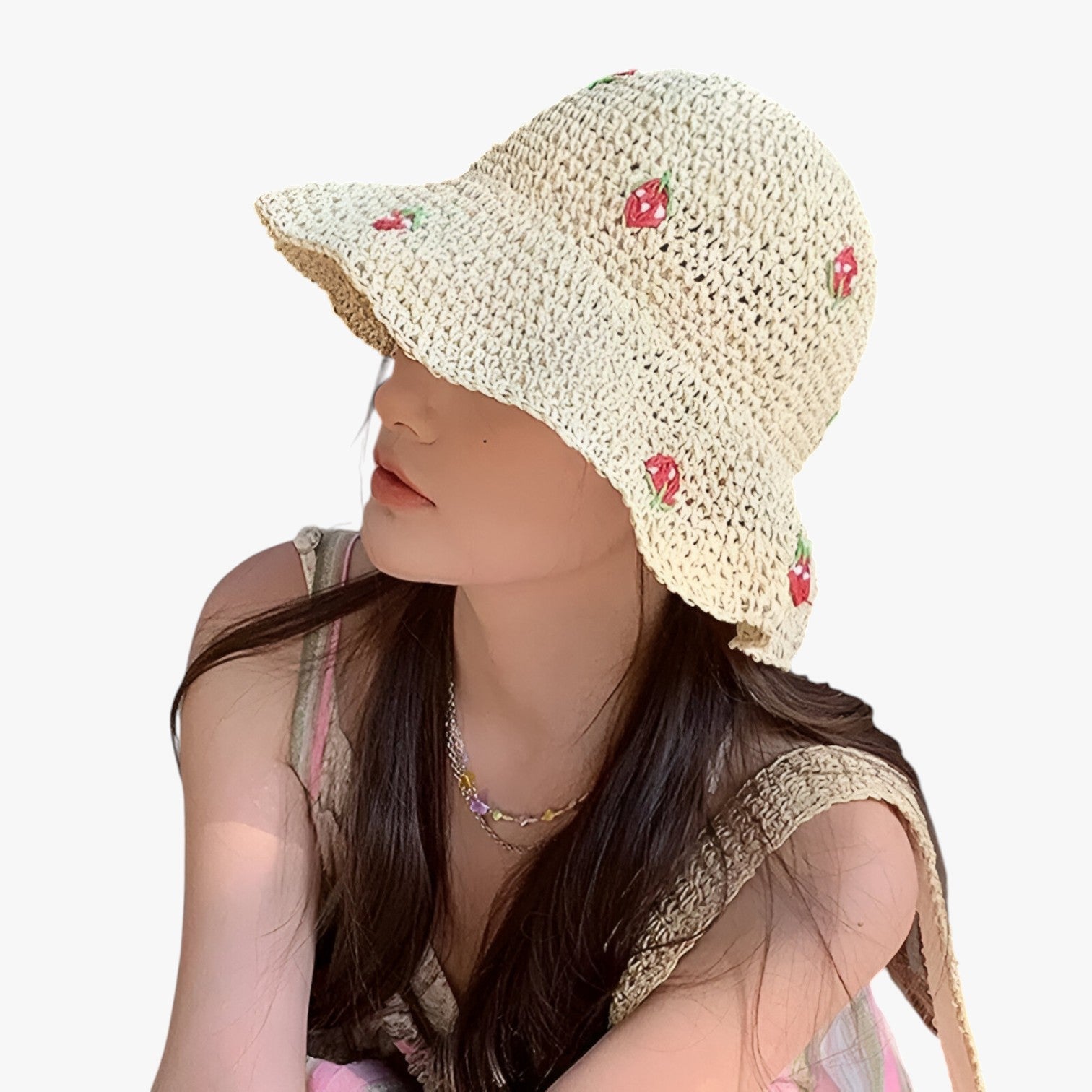 Kira | Cappello da sole fragola – Pieghevole, fatto a mano e di moda protettivo - - bucket hats Hat for girls summer hat Sun Hats women hat - Concept Palermo