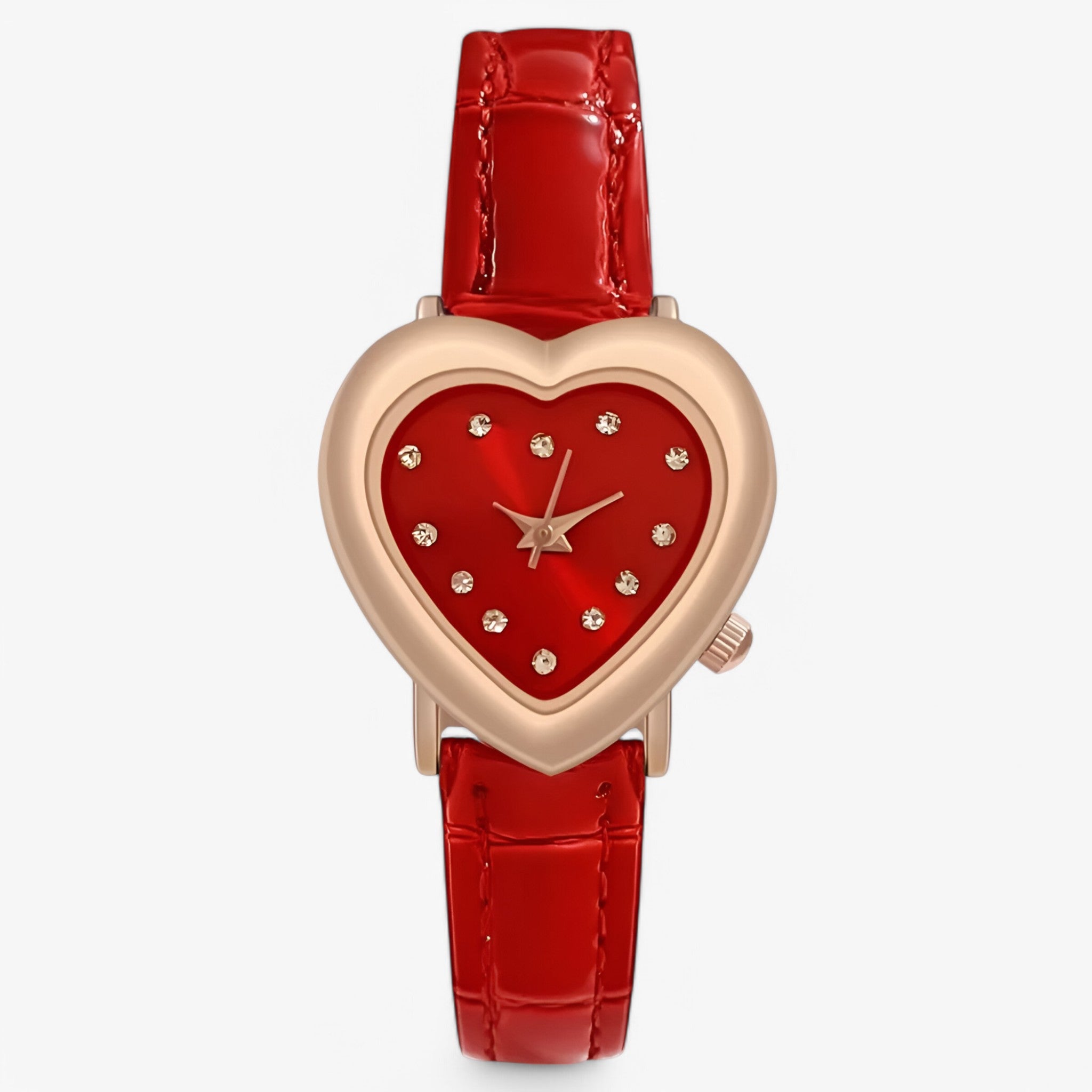 Kate | Elegante orologio in oro rosa con quadrante a cuore e cinturino in pelle - Rossa - - Concept Palermo