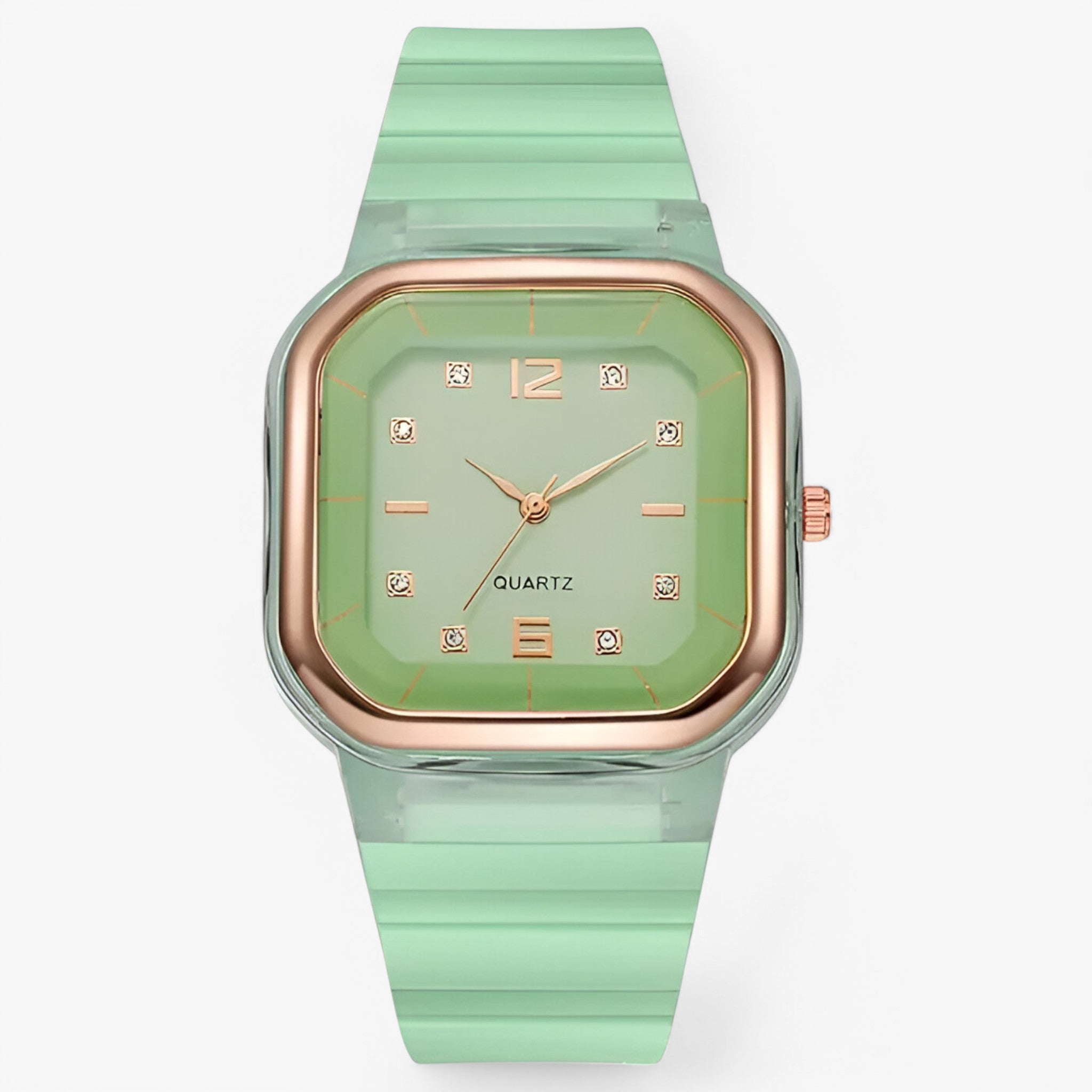 Janessa | Orologio da donna in silicone con quadrante grande e dettagli strass - verde - female watch watch for women - Concept Palermo