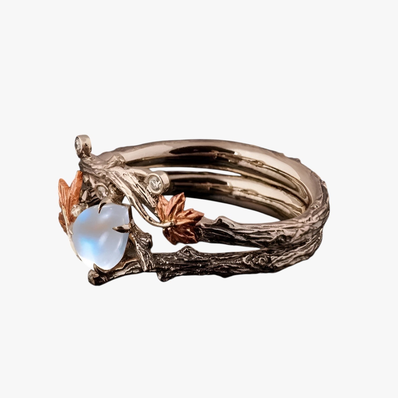 Kelsey | Anello in oro con foglia - Ciondolo senza tempo con scintillio di pietra di luna - - Rings womens ring - Concept Palermo
