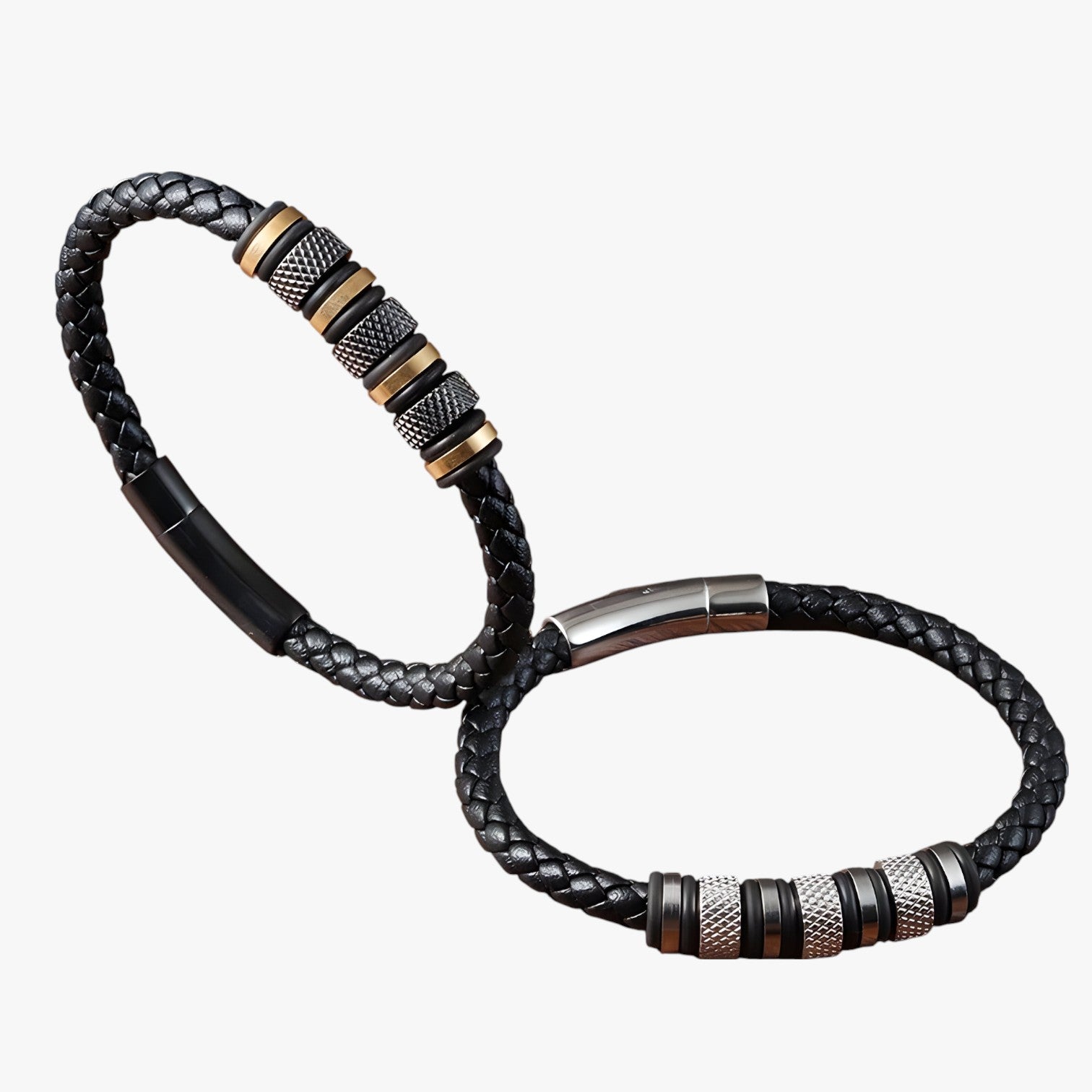 Ryder | Bracciale Uomo in Pelle Intrecciata con Perline in Acciaio - - BRACELET bracelet for men BRACELETS mens bracelet - Concept Palermo