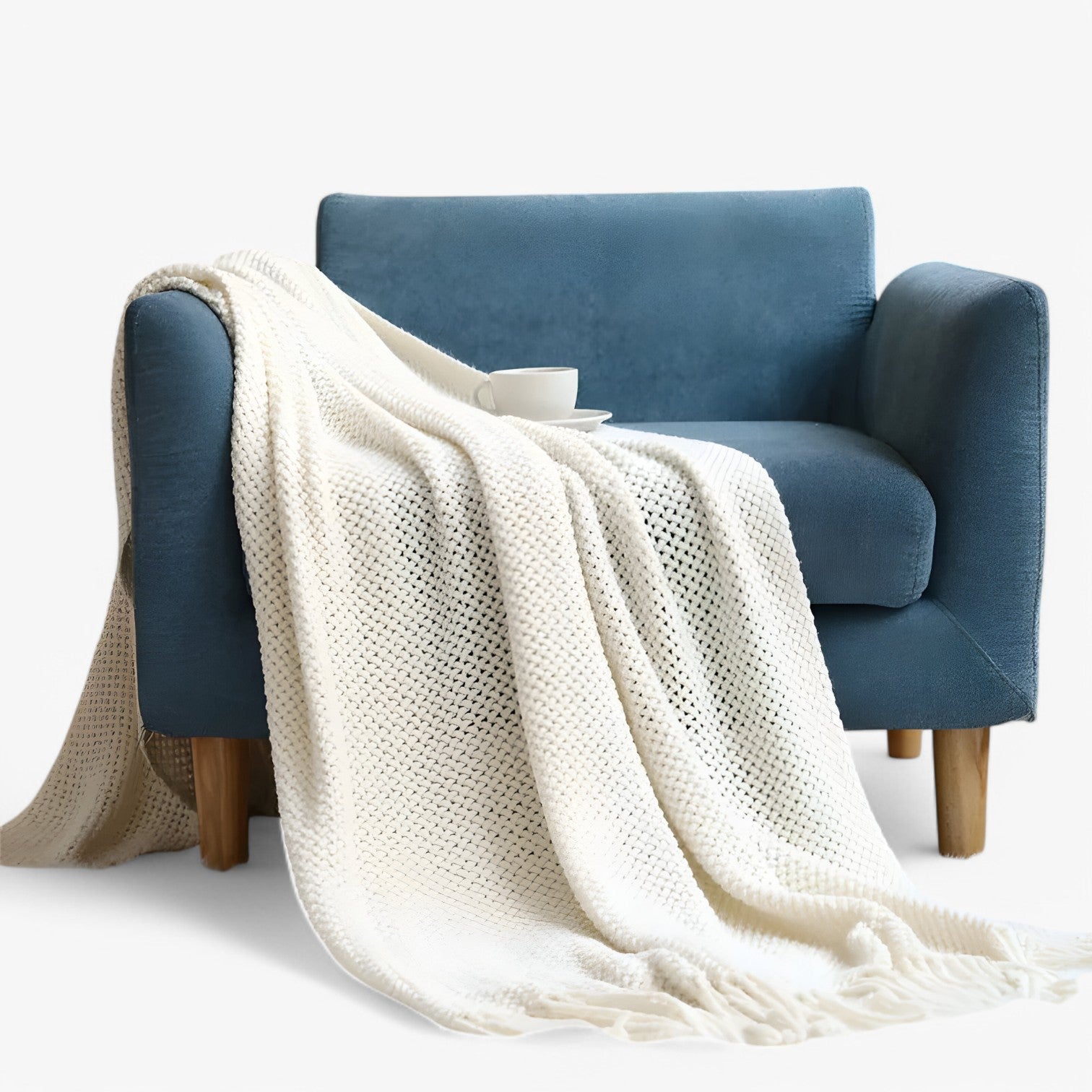 Chiara | Plaid lavorato a maglia accogliente – morbido, caldo e stiloso con frange - Bianco - bedroom Home - Concept Palermo