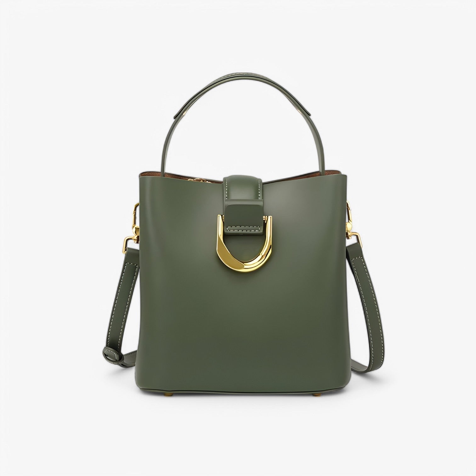 Mildred | Borsa a secchiello Moda – Elegante, Spaziosa e Versatile - Verde oliva - bag Leather Bag Shoulder & Crossbody Bags women bag - Concept Palermo