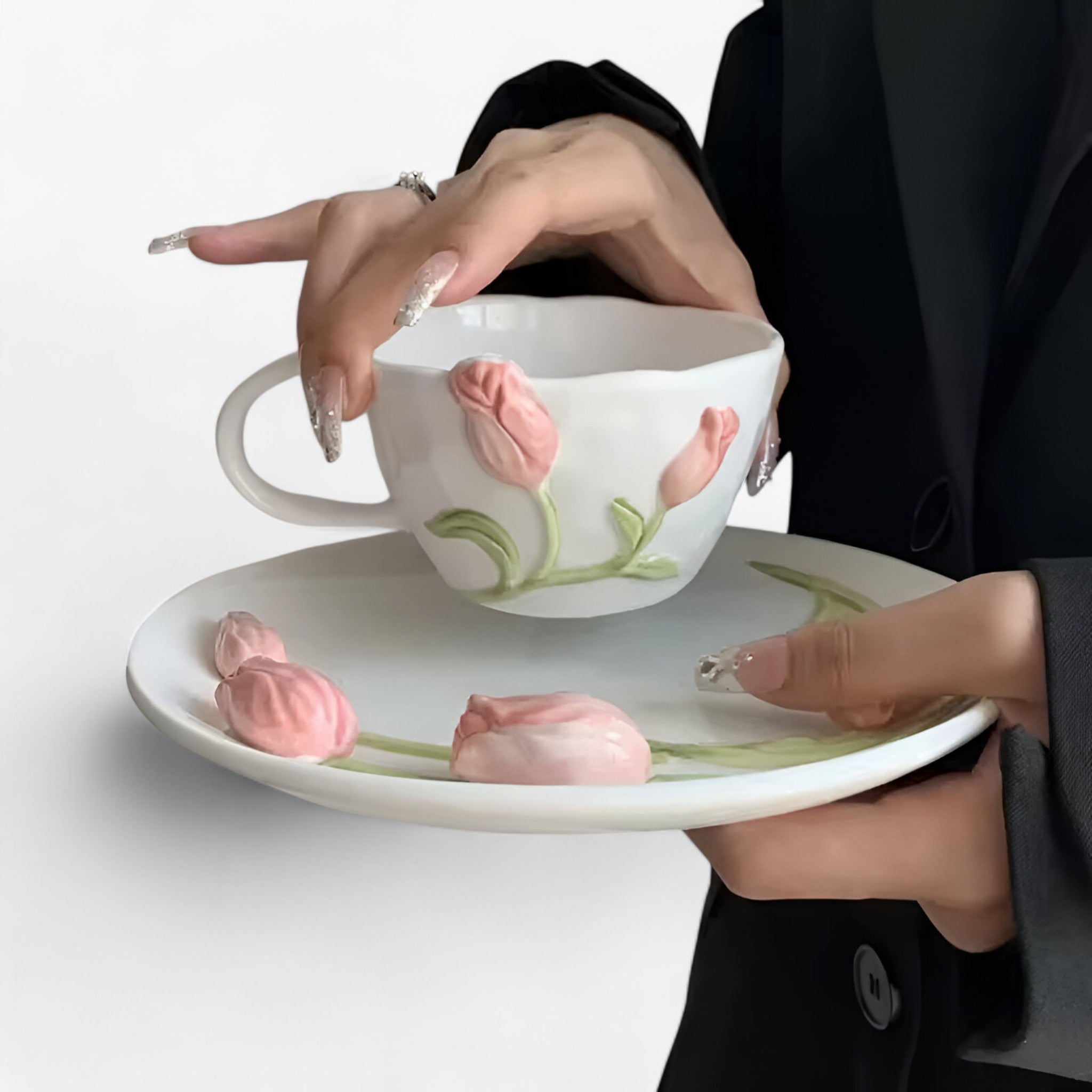 Florina | Tazza da caffè in ceramica creativa a forma di tulipano con piattino - - - Concept Palermo