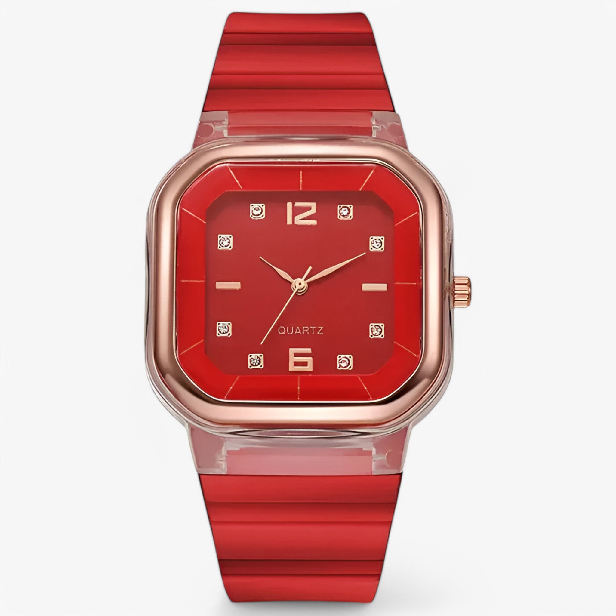 Janessa | Orologio da donna in silicone con quadrante grande e dettagli strass - rossa - female watch watch for women - Concept Palermo