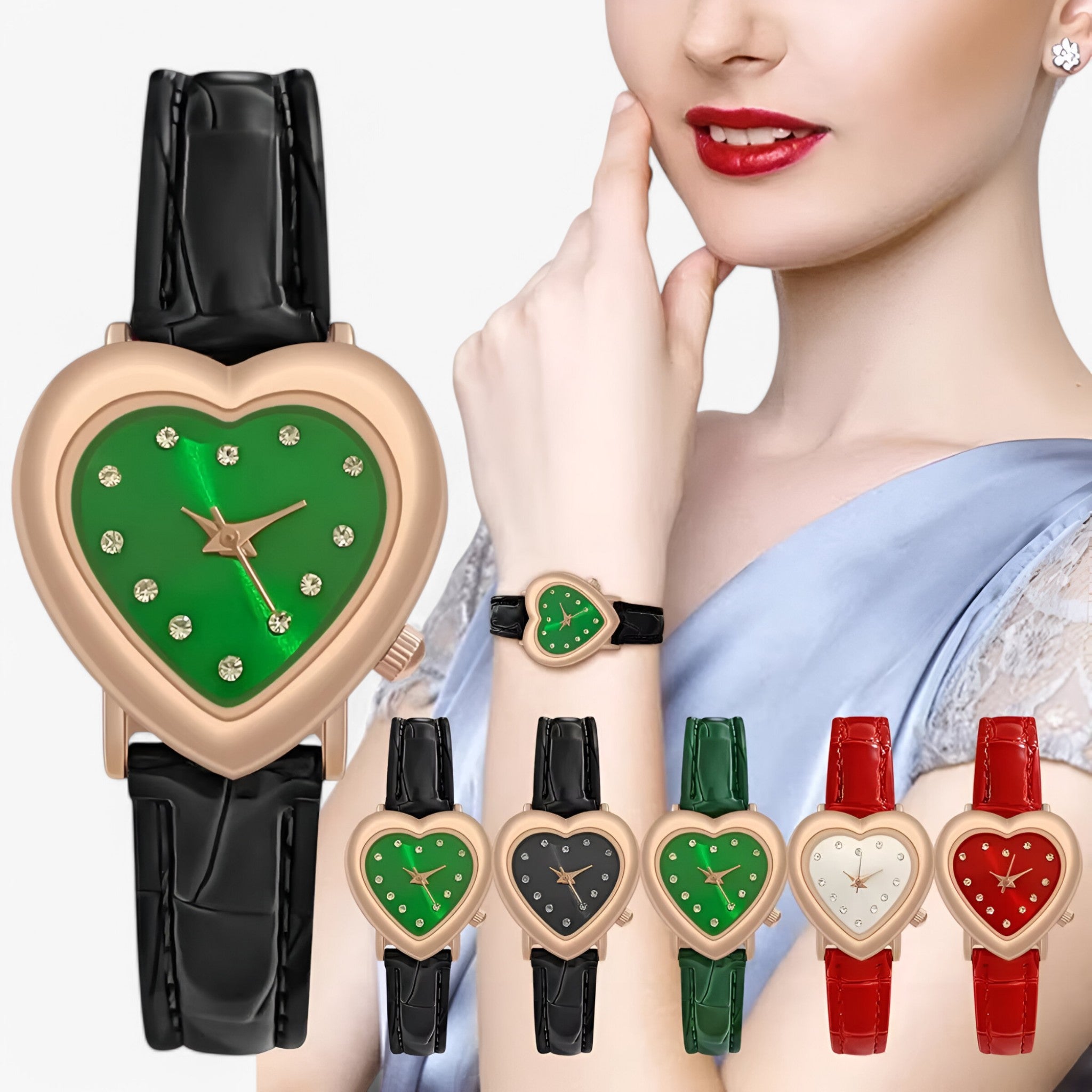Kate | Elegante orologio in oro rosa con quadrante a cuore e cinturino in pelle - - - Concept Palermo