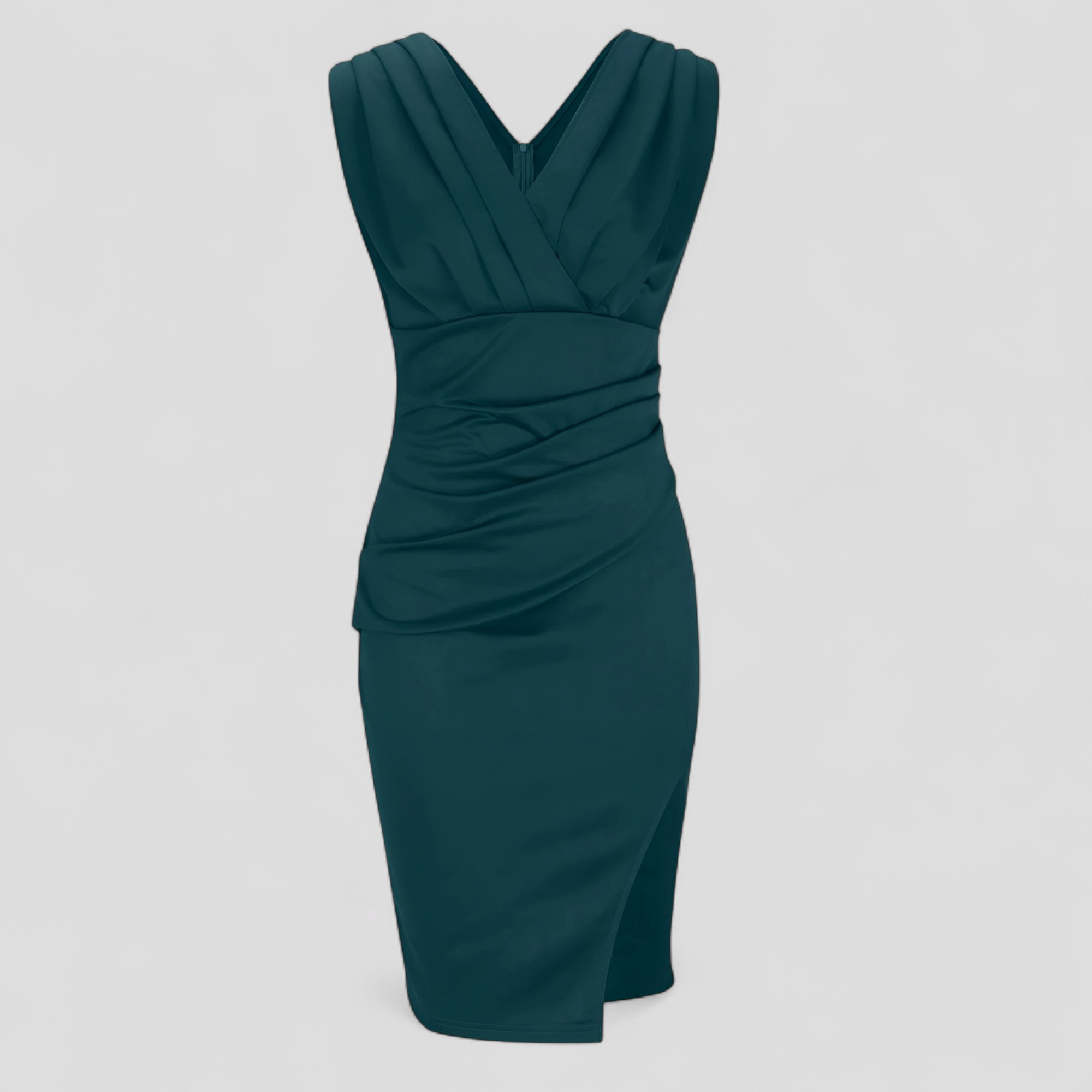 Aldina | Abito Elegante con V-Hals per Cerimonia Donna - Verde - abbigliamento chic abiti da gala abito affusolato abito elegante abito in tessuto morbido abito per occasioni speciali moda donna elegante vestito con V-hals vestito sensualità ed eleganza vestito versatile - Concept Palermo