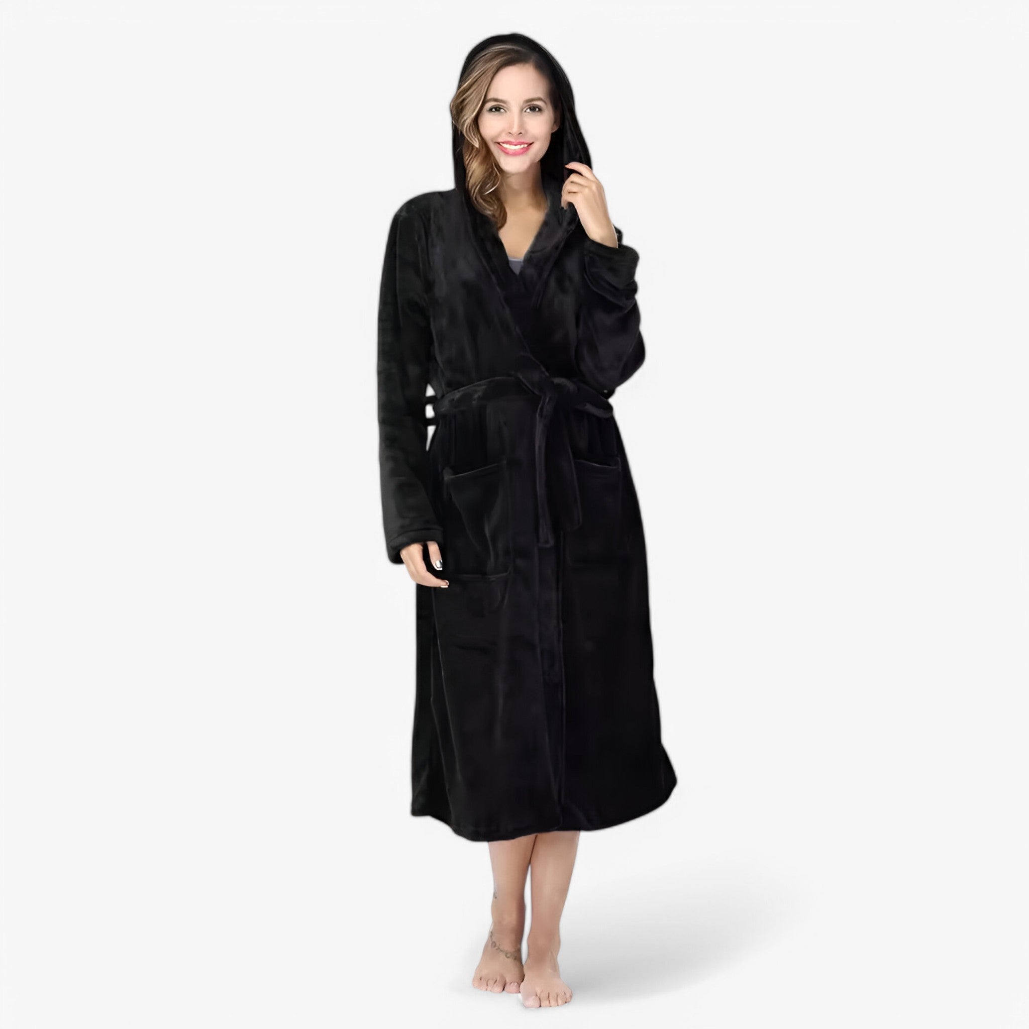 Amalie | Accappatoio in Fleece Morbido e Caldo - Nero - - Concept Palermo