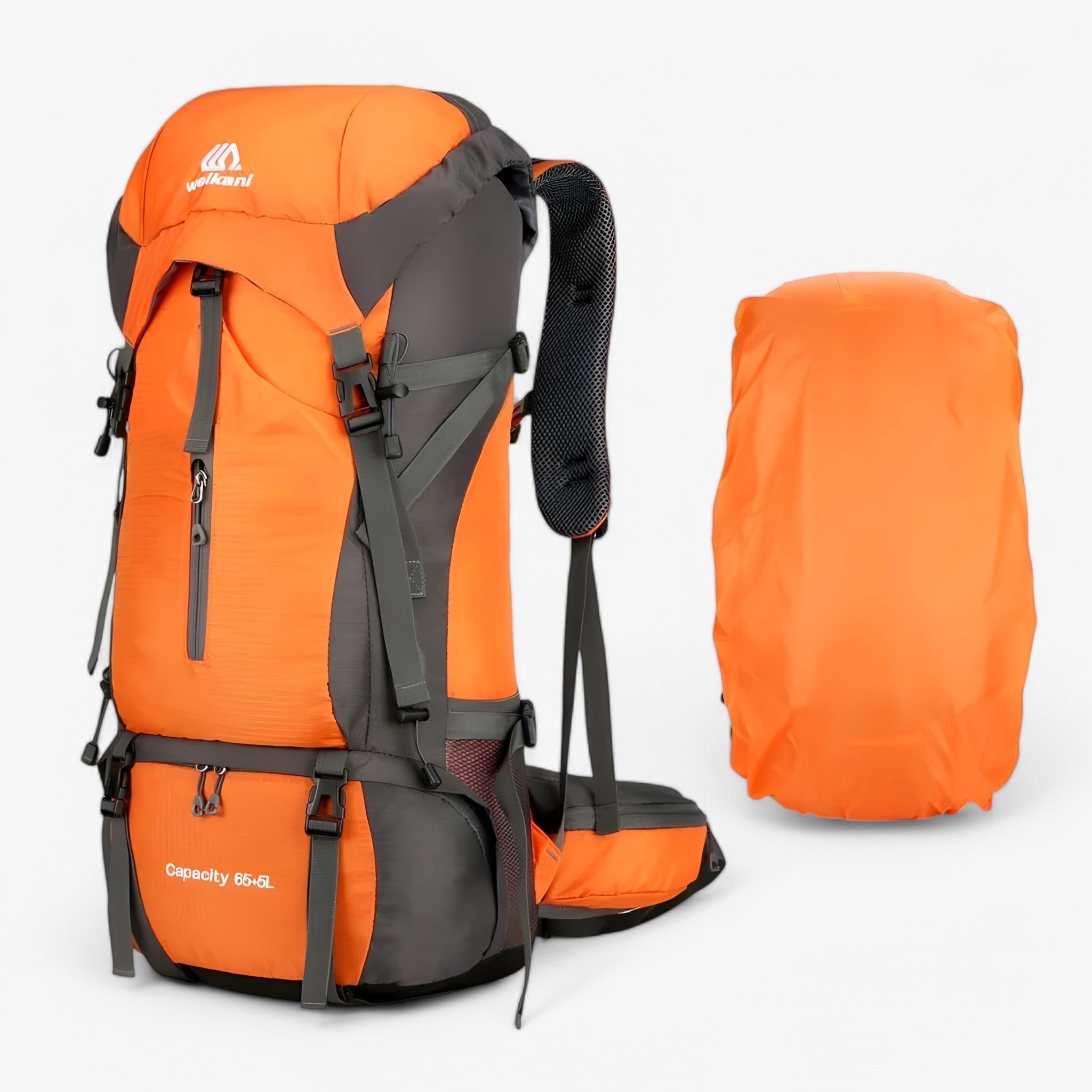 Zaino da campeggio in nylon da 70L con copertura antipioggia - 70L Arancione - 70L backpack hiking backpacks travel backpacks - Concept Palermo