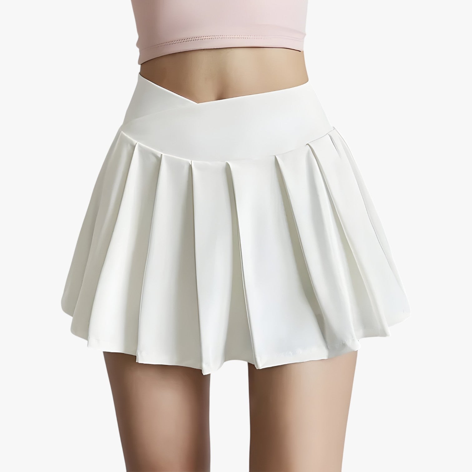 Luna | Gonna sportiva plissettata a vita alta con shorts integrati - Bianco - womens fashion - Concept Palermo