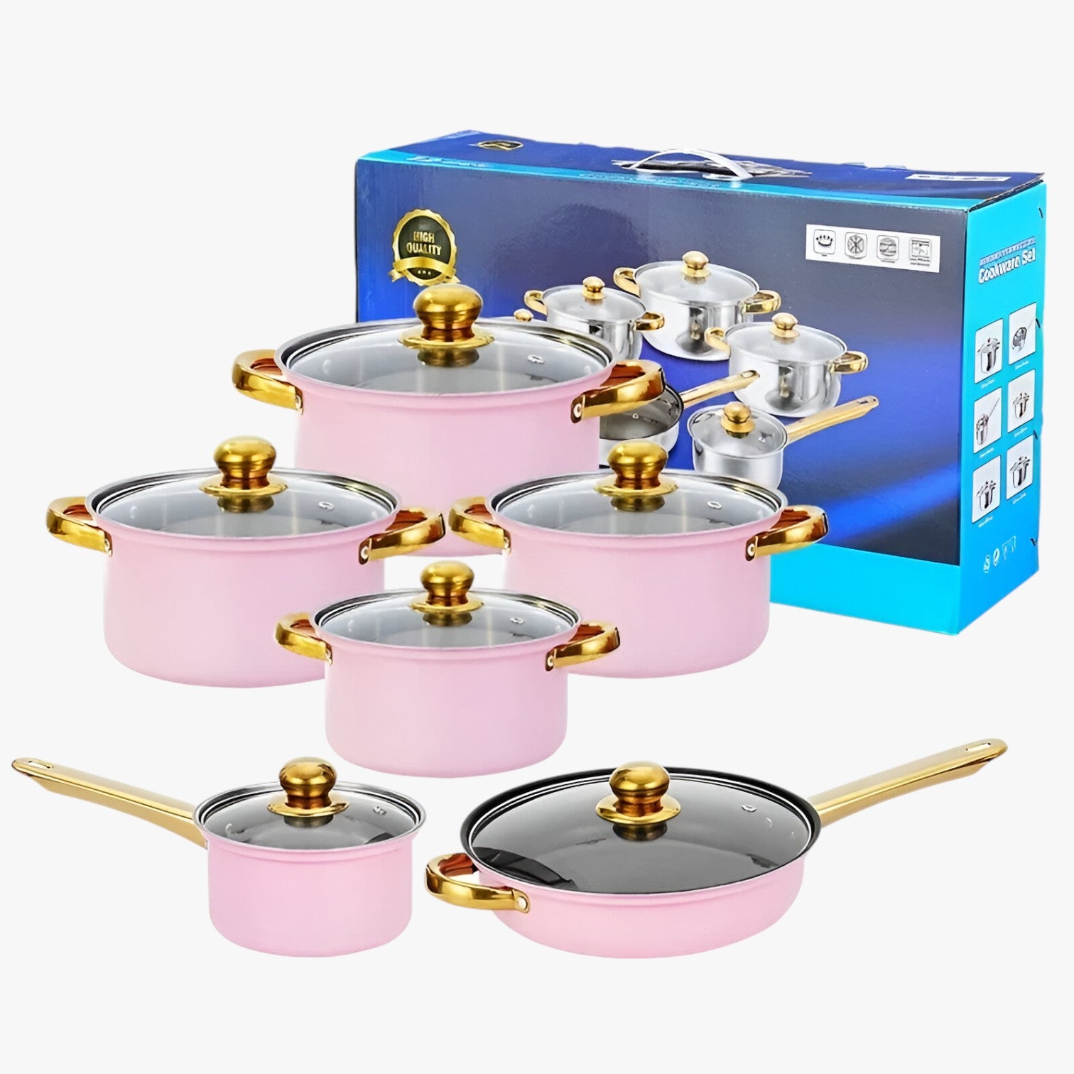 Janna | Set di pentole da 12 pezzi – Cucina con stile e versatilità su tutti i fornelli - Rosa - Kitchen - Concept Palermo