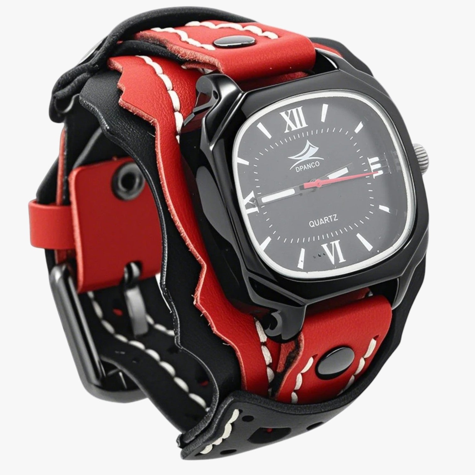 Alden | Orologio da uomo quadrato grande con cinturino in vera pelle - Rosso Nero - watch watch for men watches WATCHES FOR MEN - Concept Palermo