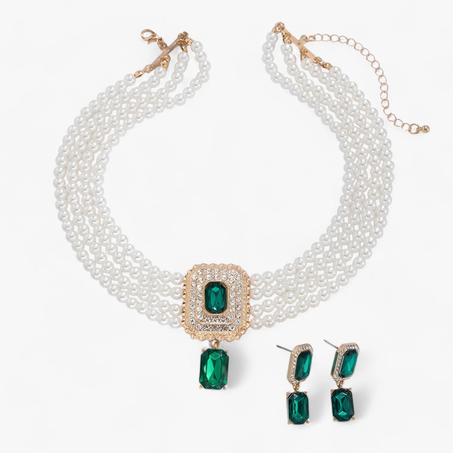 Rebecca | Eleganza Retro Lattaceo: Set di gioielli a più strati con perle per donne - Colore oro verde - Accessories Jewelry Gift Gifts for women women - Concept Palermo