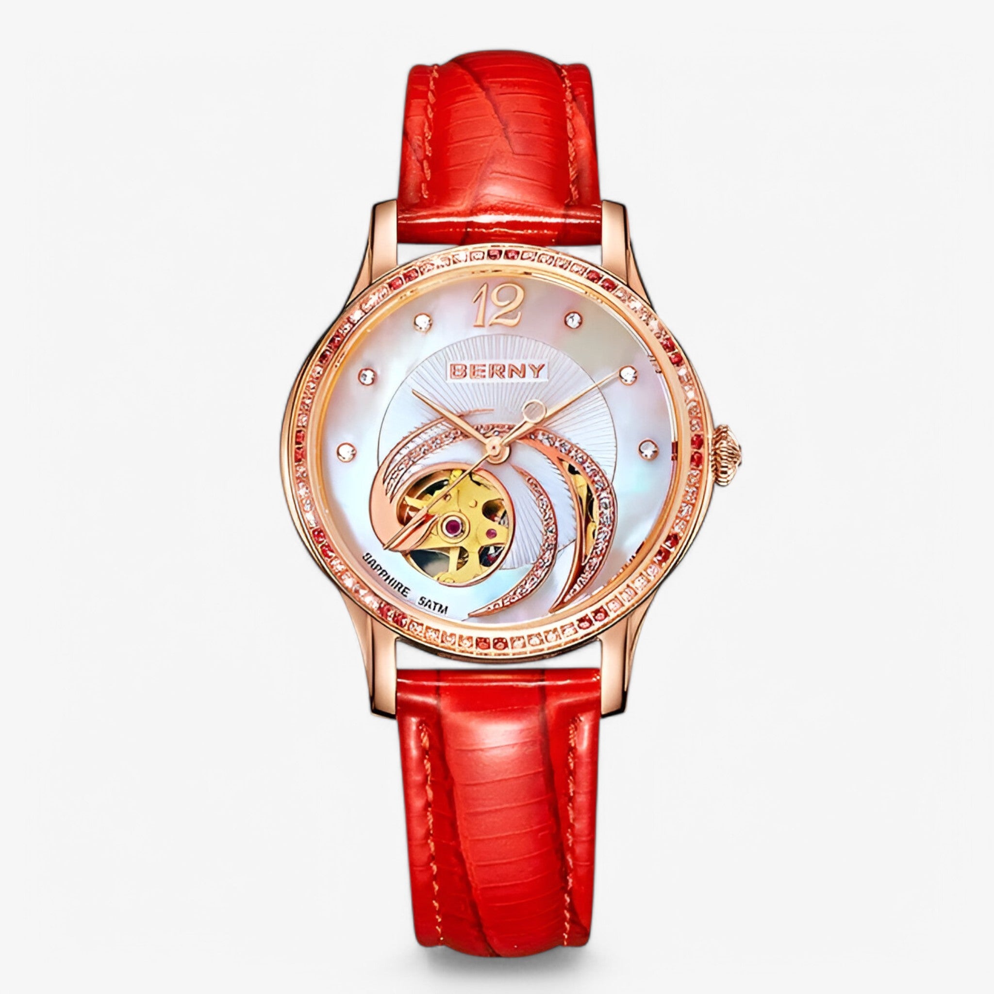 Sole | Orologio automatico scheletrato in pelle - Rossa - female watch watch for women - Concept Palermo