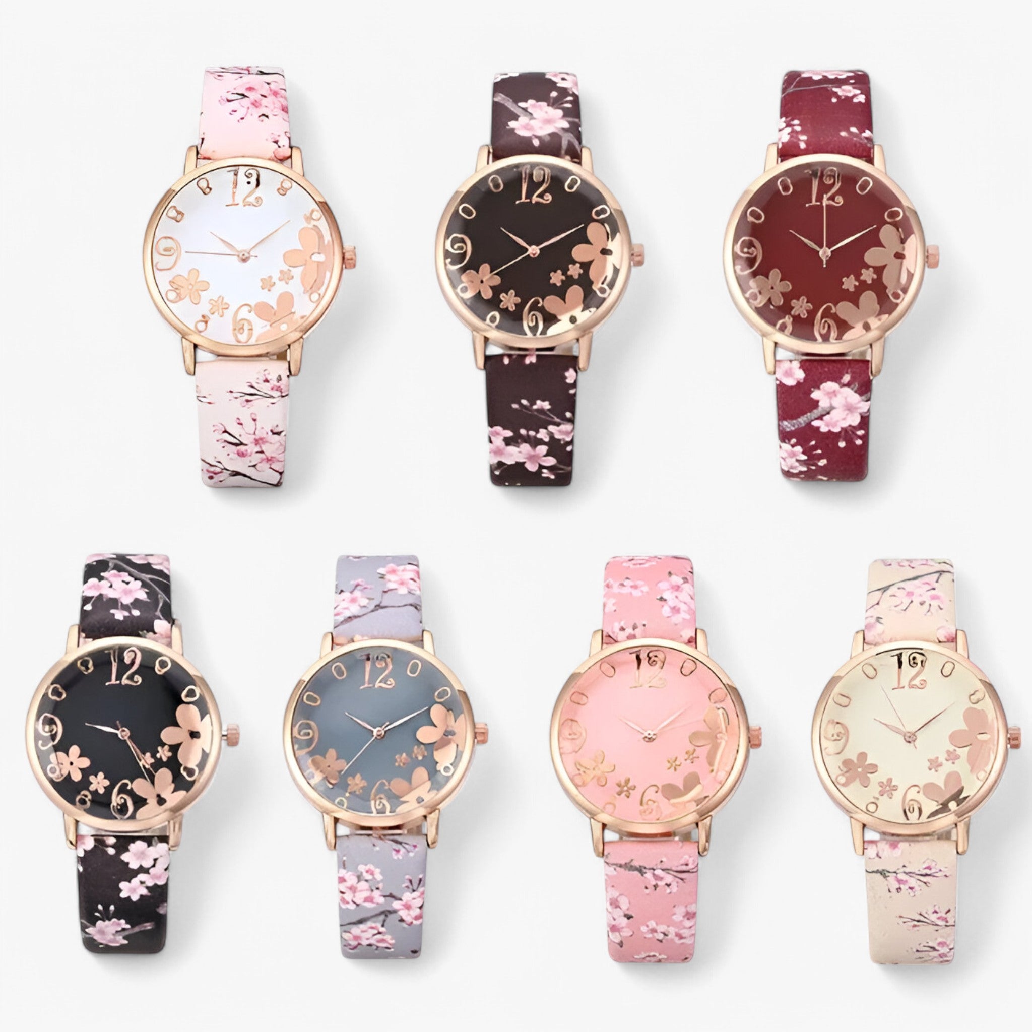 Kimberly | Orologio da donna in pelle con quadrante floreale e bracciale coordinato - - female watch watch for women - Concept Palermo
