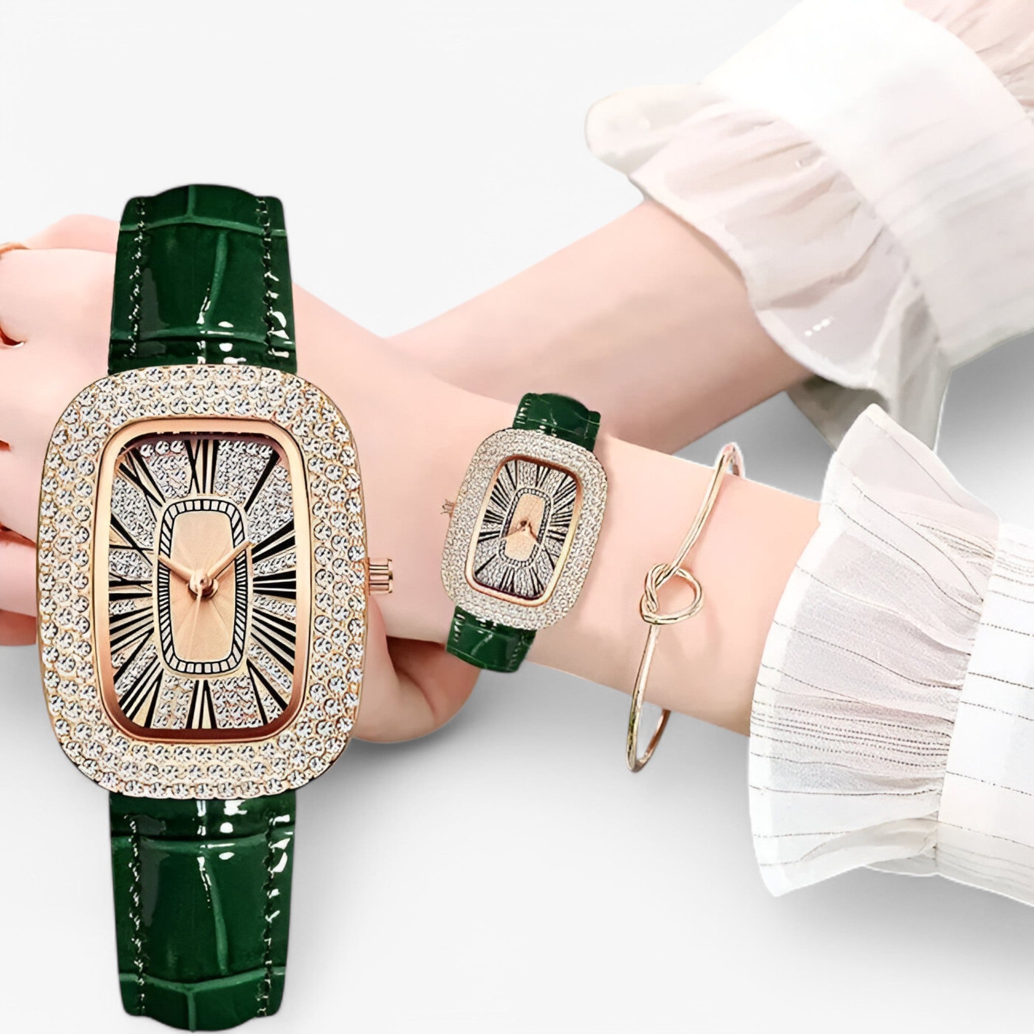 Renée | Orologio da donna verde elegante in pelle con borchie decorative - - female watch watch for women - Concept Palermo
