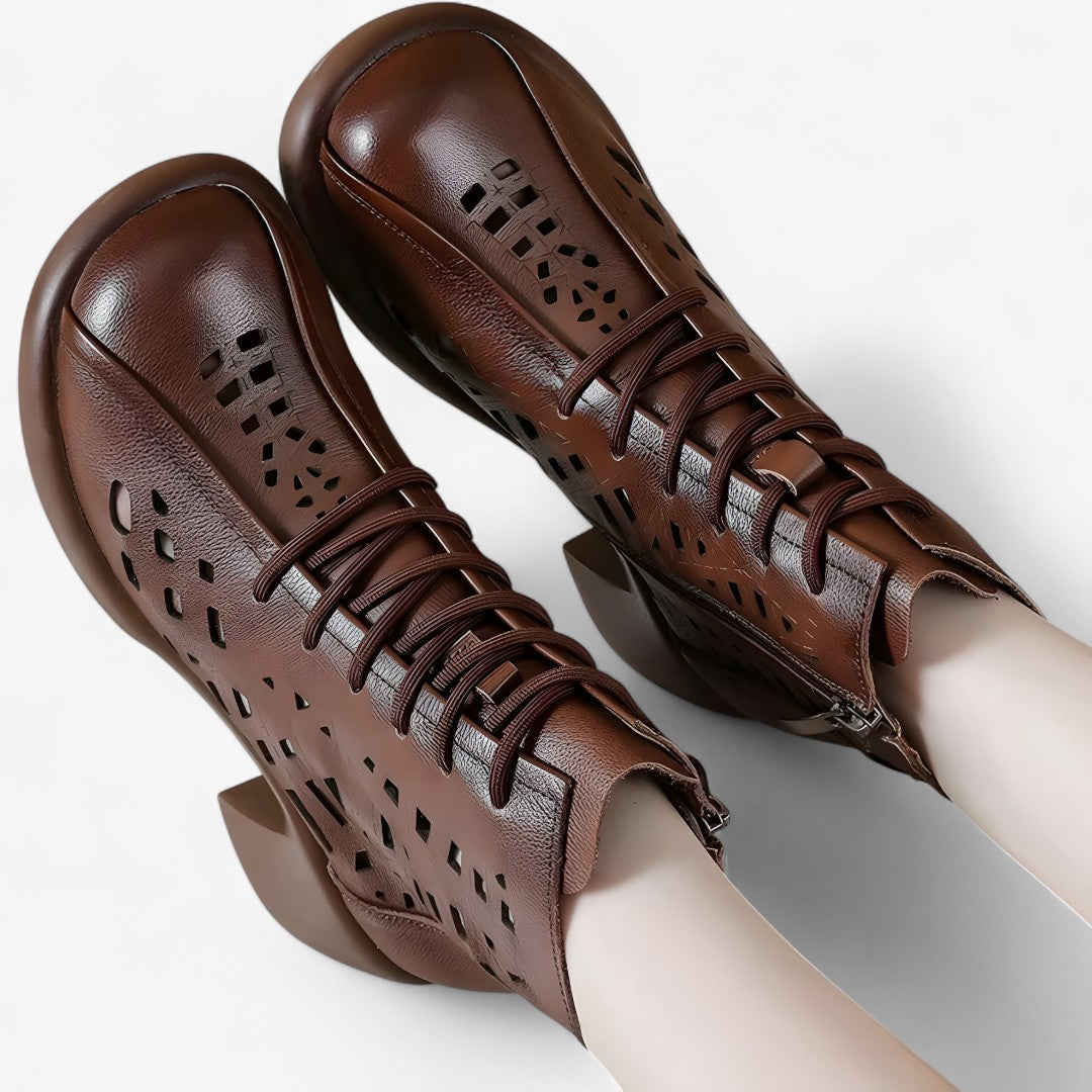Hannah | Stivaletti in pelle cuciti a mano con lacci in stile naturale - - BOOTS Boots & Shoes - Concept Palermo