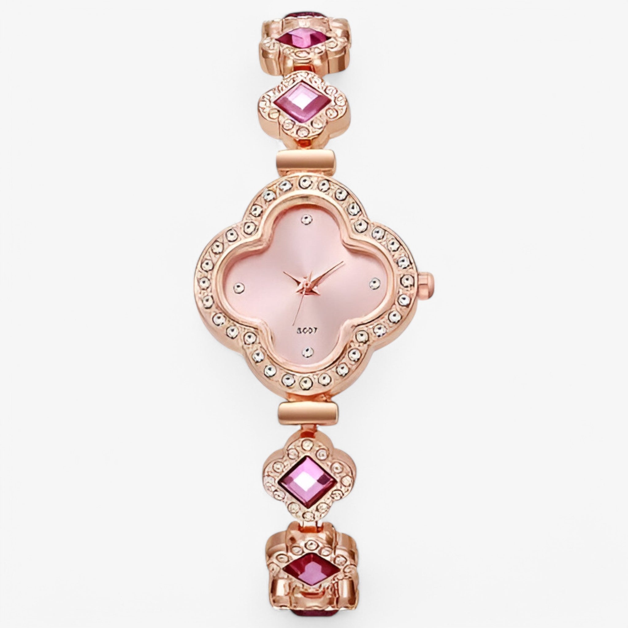 Clara | Orologio al quarzo con quadrifoglio e intarsio di diamanti - rosa - female watch watch for women - Concept Palermo