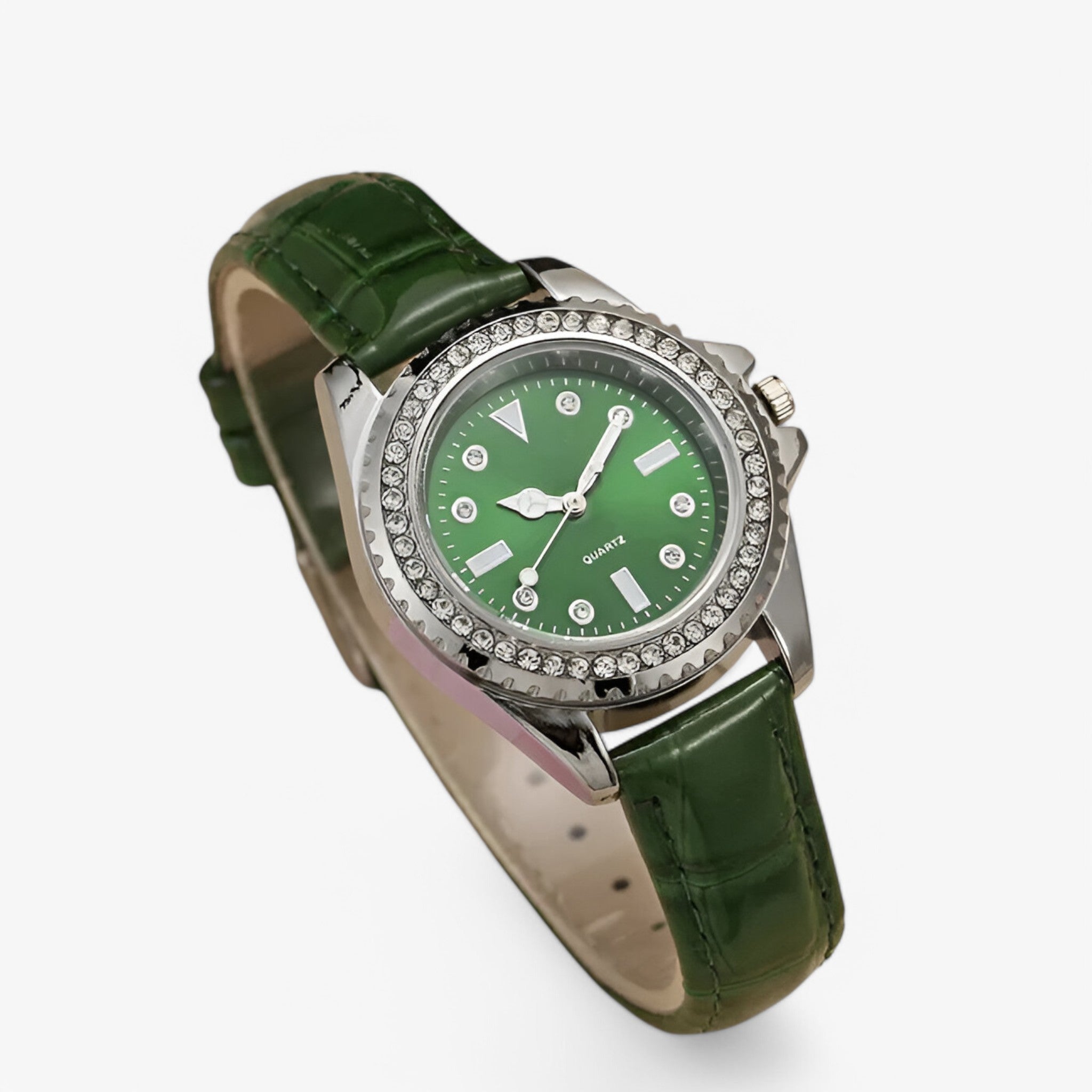 Dalia | Orologio da donna in pelle verde con quadrante decorato e movimento al quarzo - - female watch watch for women - Concept Palermo