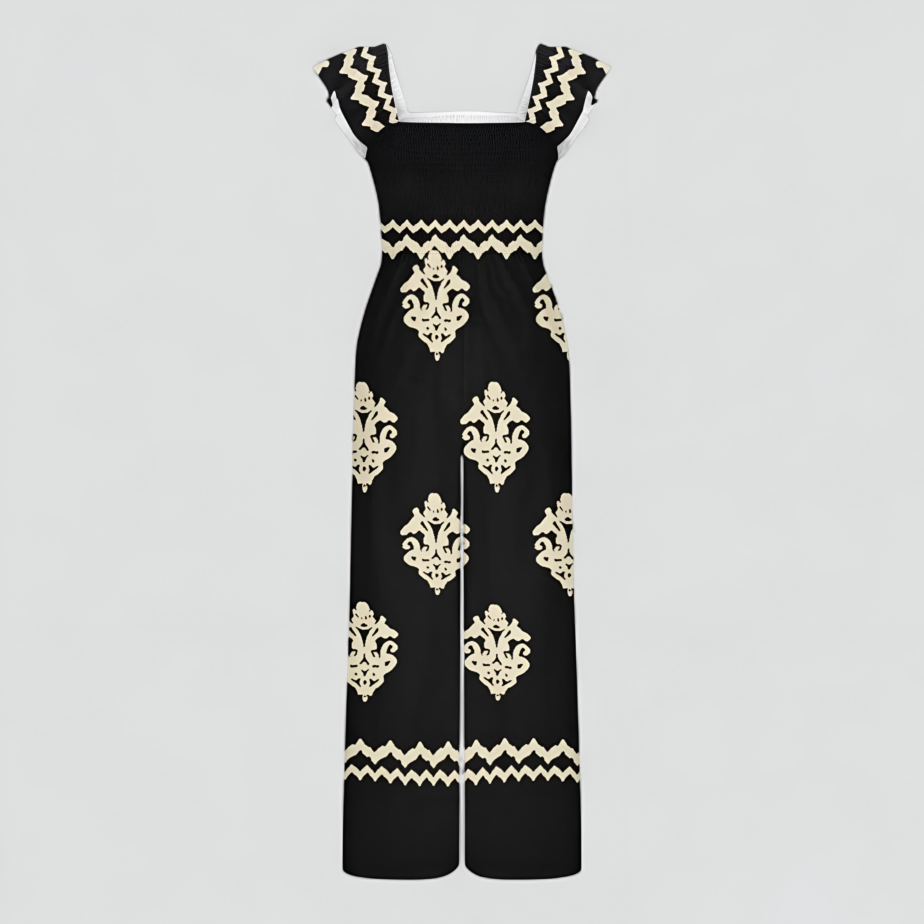 Tonia | Tuta Donna Bohemien a Vita Alta Gamba Larga - nero - abbigliamento casual moda estiva stile vintage tuta a vita alta tuta bohemien tuta con maniche a cappuccio tuta donna tuta elegante tuta gamba larga tuta leggera - Concept Palermo