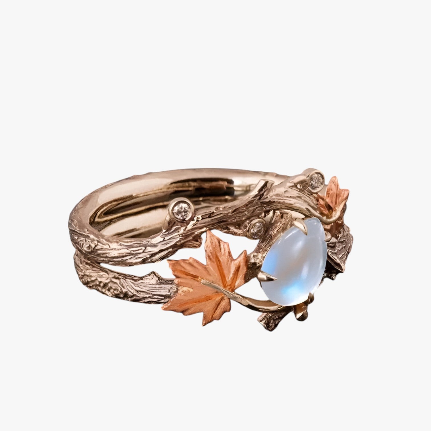 Kelsey | Anello in oro con foglia - Ciondolo senza tempo con scintillio di pietra di luna - - Rings womens ring - Concept Palermo