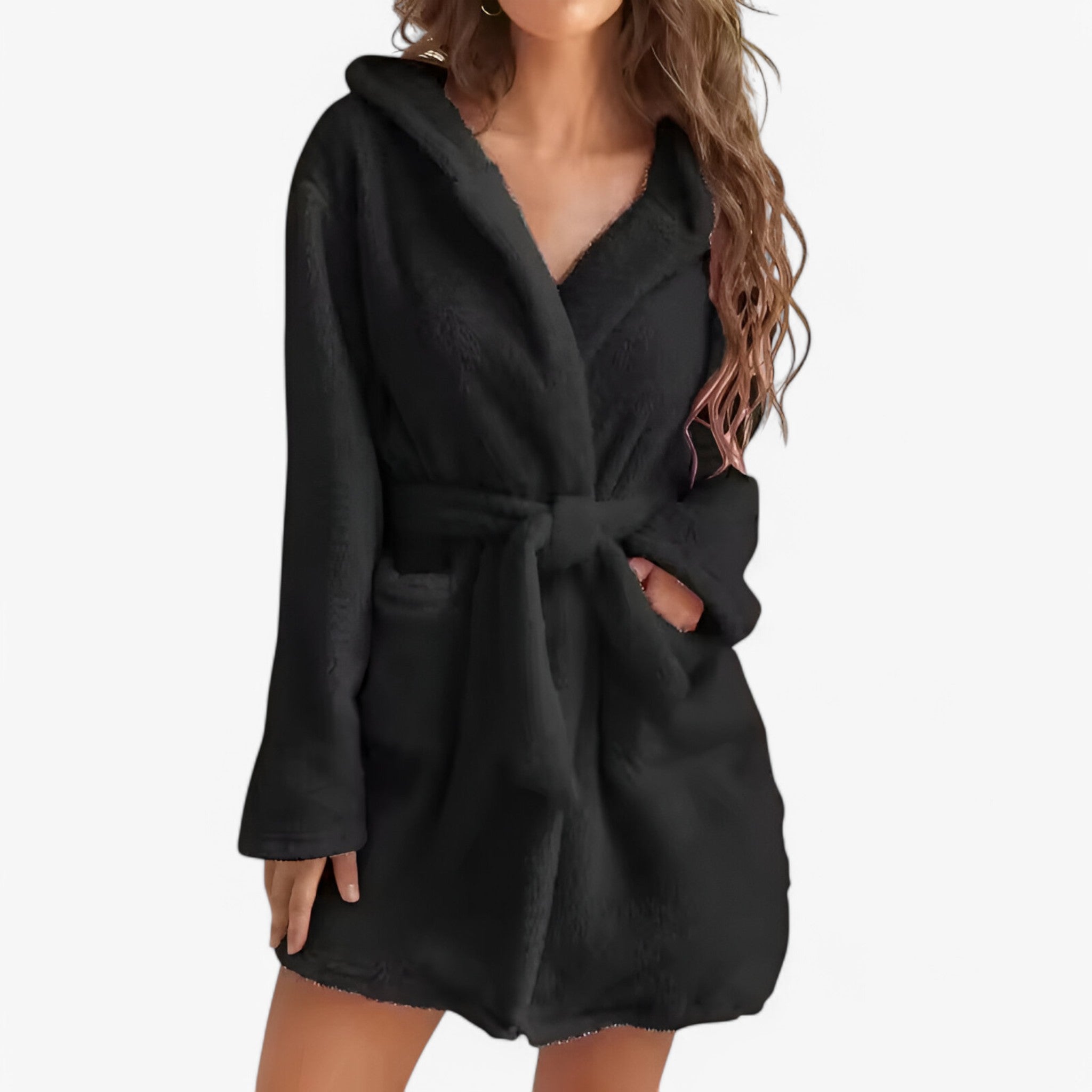 Freja | Accappatoio con Cappuccio Caldo e Morbido - R20225Nero - Bathrobes - Concept Palermo