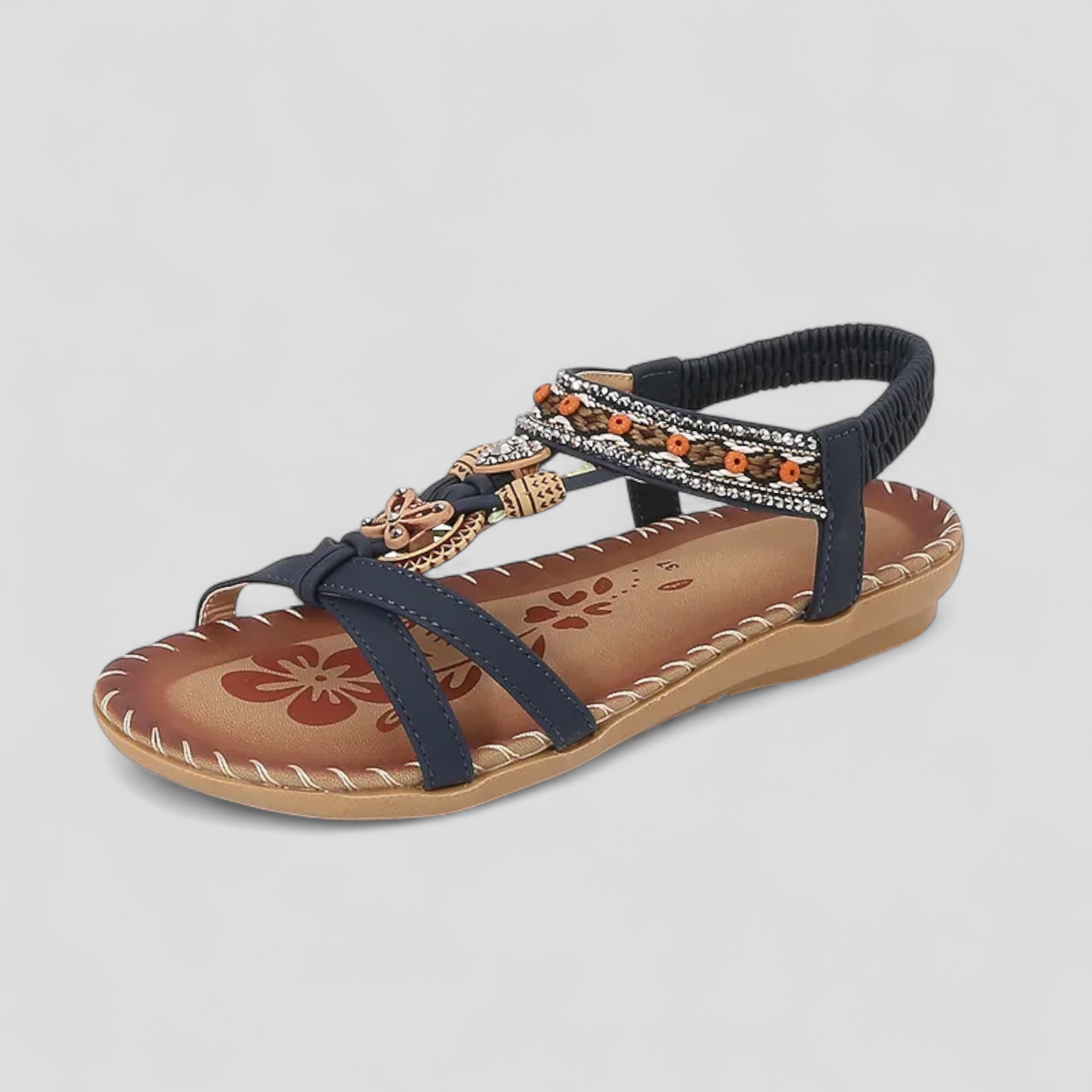 Reanata | Sandali Donna Comodi Eleganti Bassi - Blu Scuro-Marrone - sandali antiscivolo sandali comfort sandali con cinturino sandali eleganti sandali estivi sandali leggeri sandali ortopedici sandali vegan scarpe da passeggio scarpe sostenibili - Concept Palermo