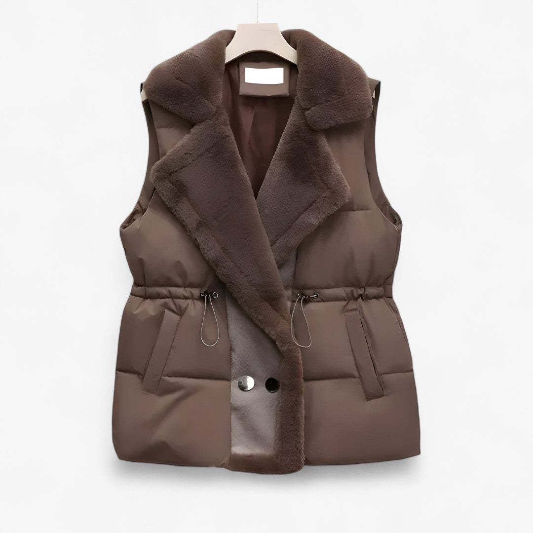 Alex | Gilet imbottito con collo in pelliccia sintetica – Vita regolabile, freddo - Marrone - jacket - Concept Palermo