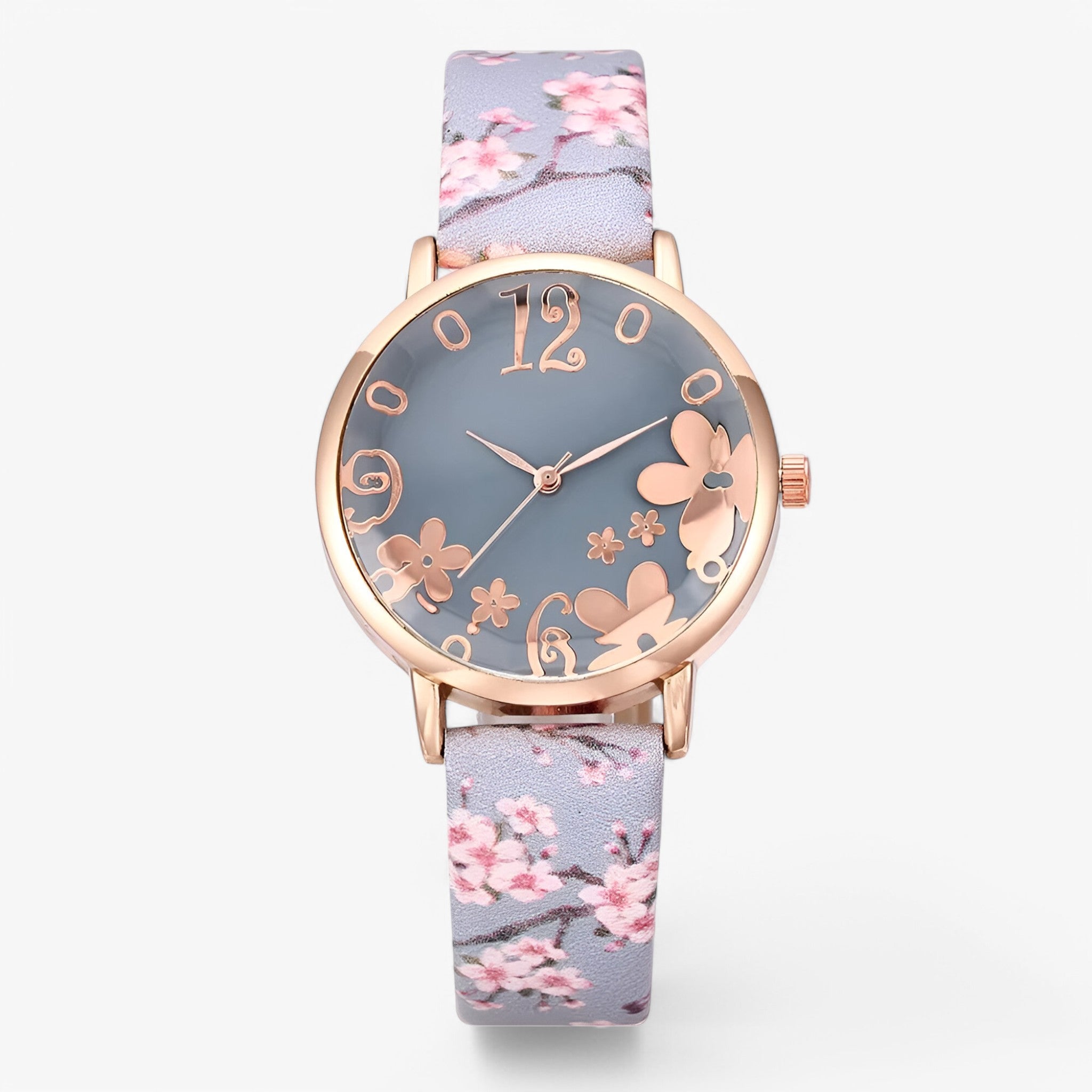 Kimberly | Orologio da donna in pelle con quadrante floreale e bracciale coordinato - Azzurro - female watch watch for women - Concept Palermo