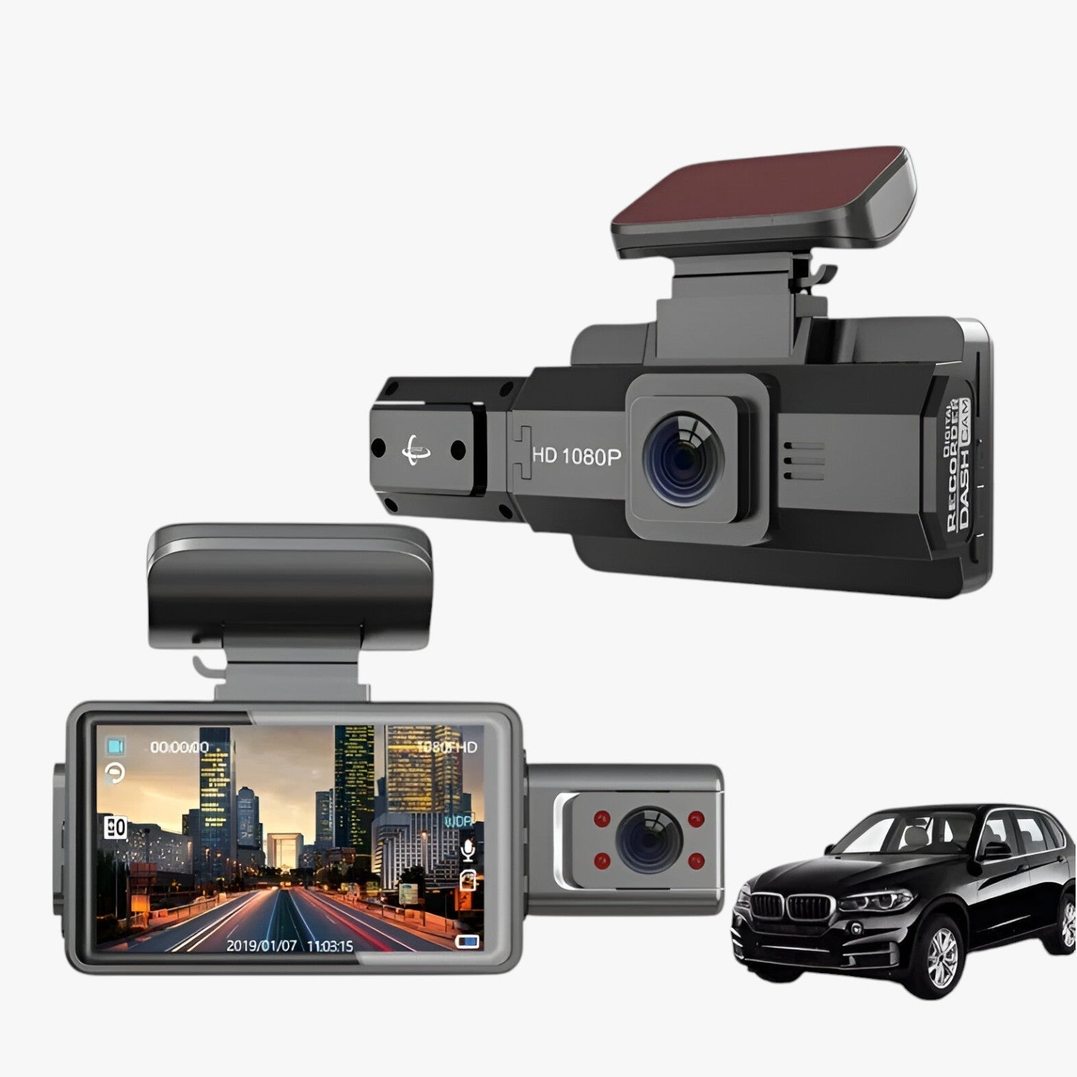 Brin | Dashcam con obiettivo triplo – 1080P HD e visione notturna - - camera gadget - Concept Palermo