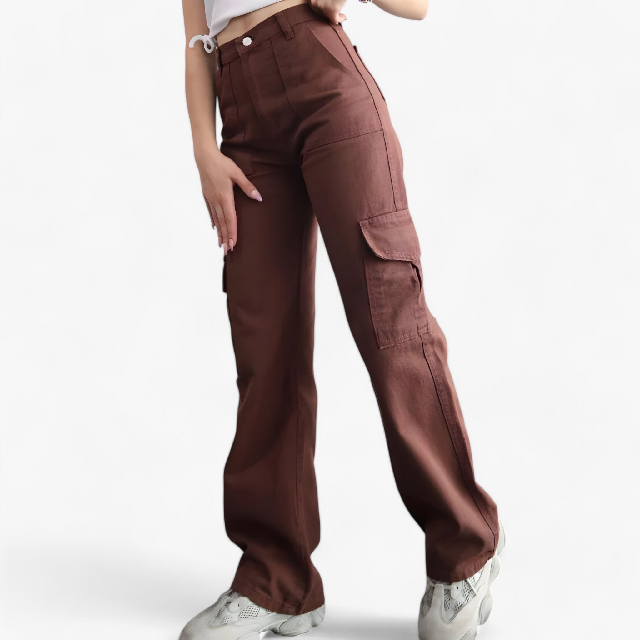 Rhea | Pantaloni cargo - Streetwear e vestibilità comoda - Caffè - cargo pants women pants - Concept Palermo