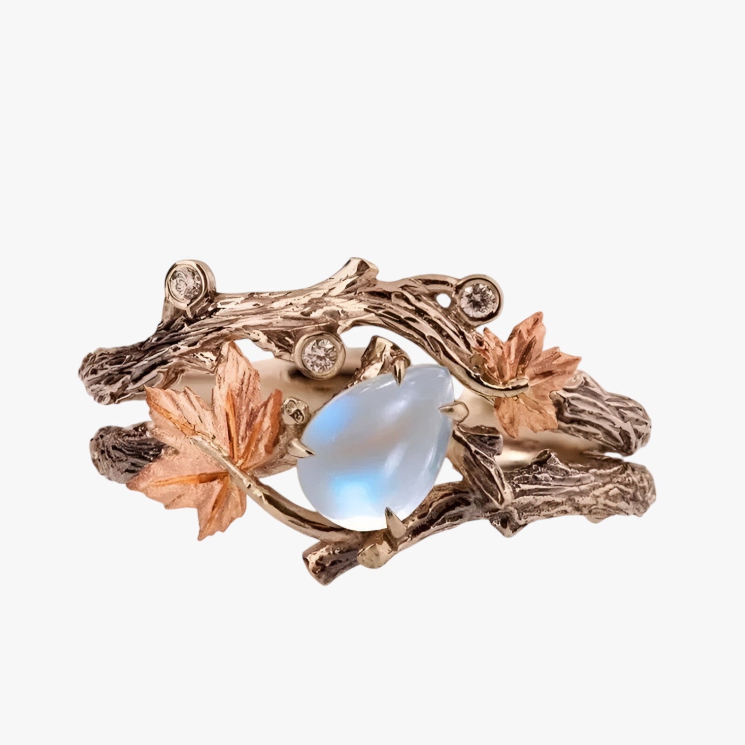 Kelsey | Anello in oro con foglia - Ciondolo senza tempo con scintillio di pietra di luna - - Rings womens ring - Concept Palermo