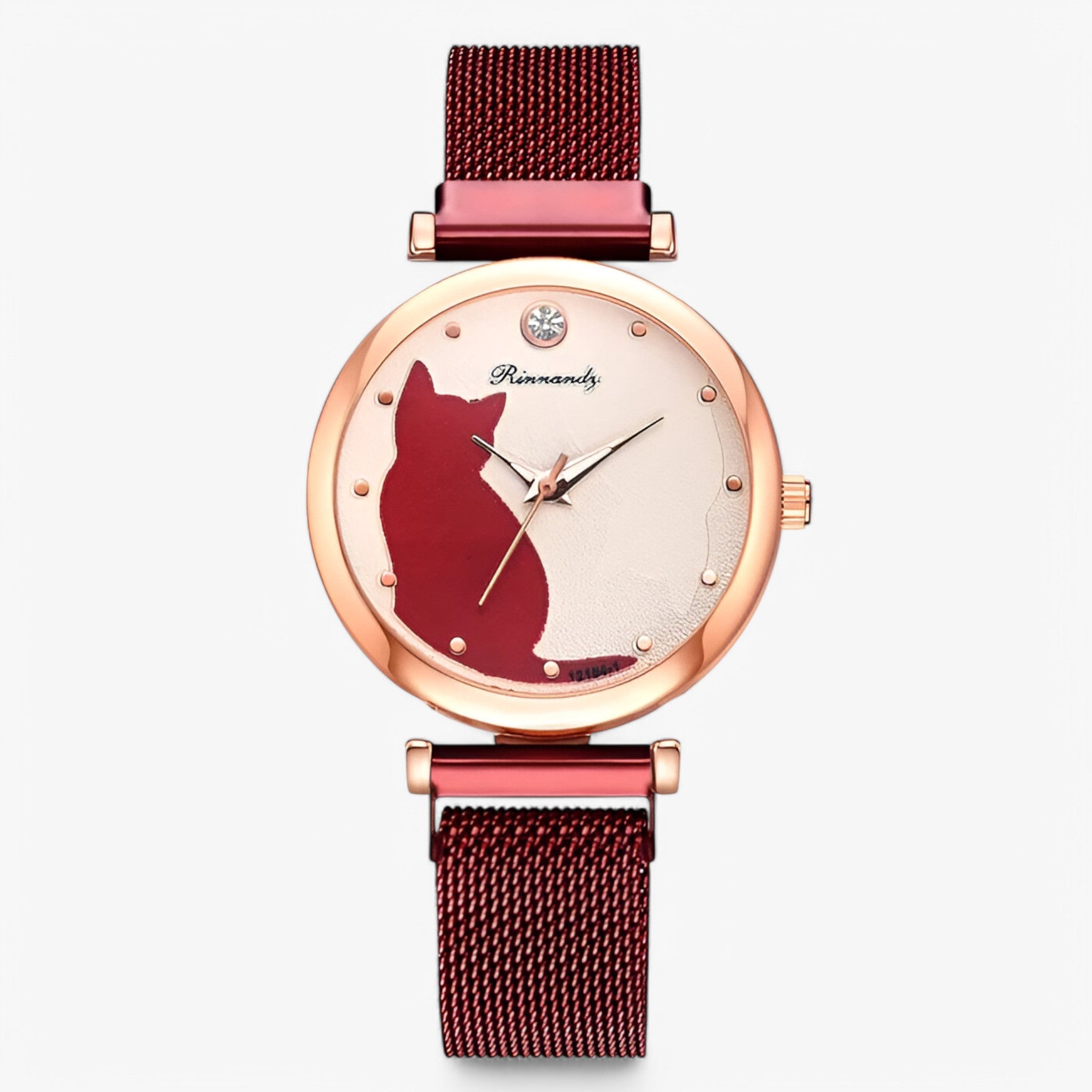 Skylar | Orologio da donna con quadrante a forma di gatto e cinturino in maglia – Set da 5 pezzi - Rossa - female watch watch for women - Concept Palermo