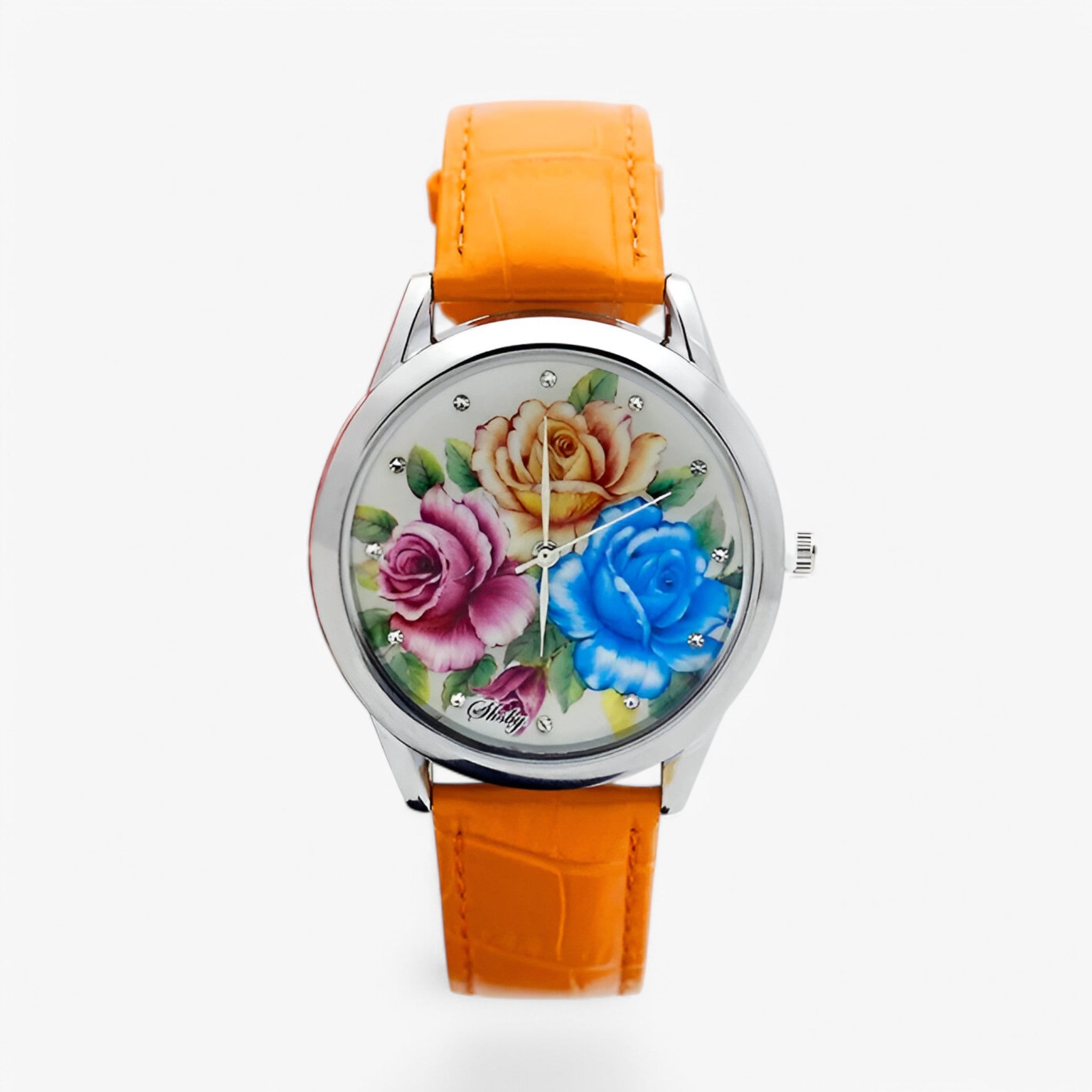 Kaia | Orologio da donna con cinturino in pelle e quadrante floreale elegante - arancia - female watch watch for women - Concept Palermo