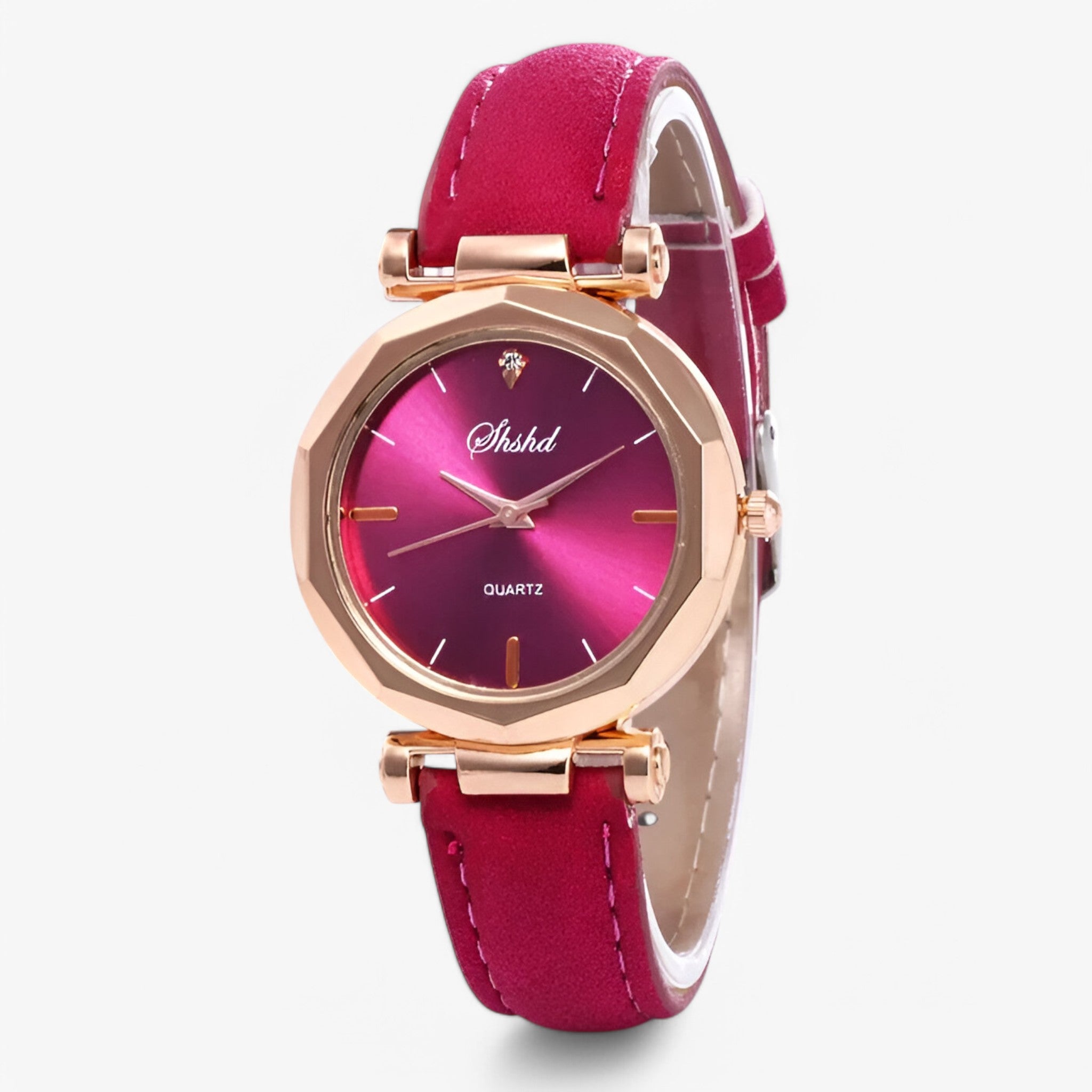 Aria | Orologio da donna in pelle con cristalli e movimento al quarzo - Magenta - female watch watch for women - Concept Palermo