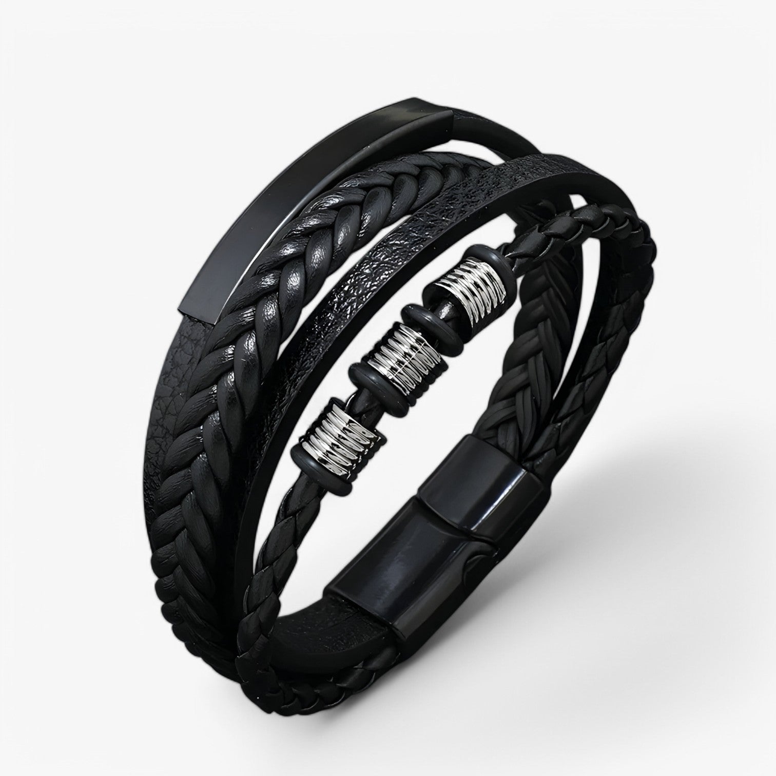 Vince | Bracciale in Pelle Robusto e Versatile - Nero 21CM - BRACELETS mens accessory mens bracelet - Concept Palermo