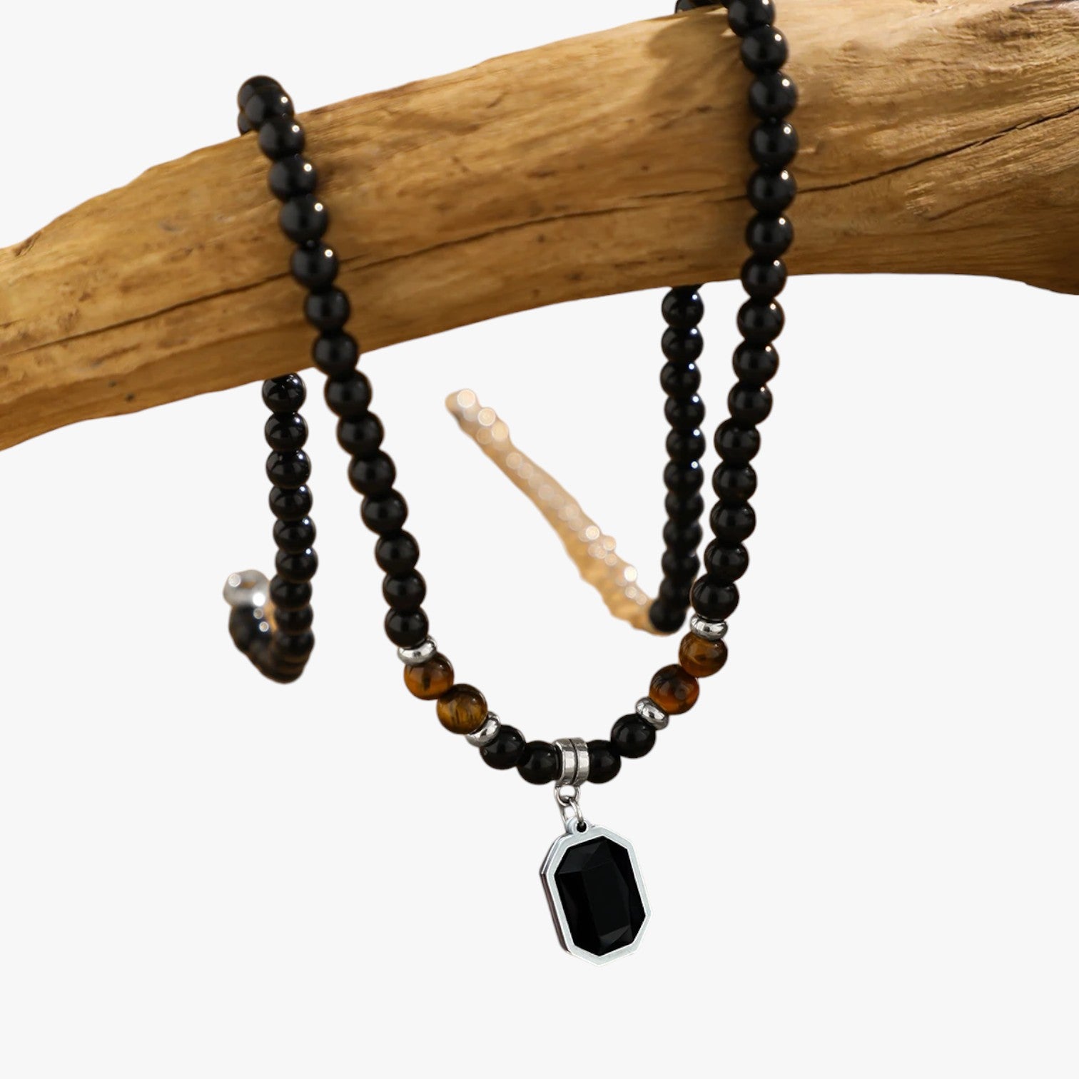 Jaze | Stile audace al collo – Collana con perline nere e ciondolo quadrato per uomo - - Mens fashion necklace necklace for men - Concept Palermo